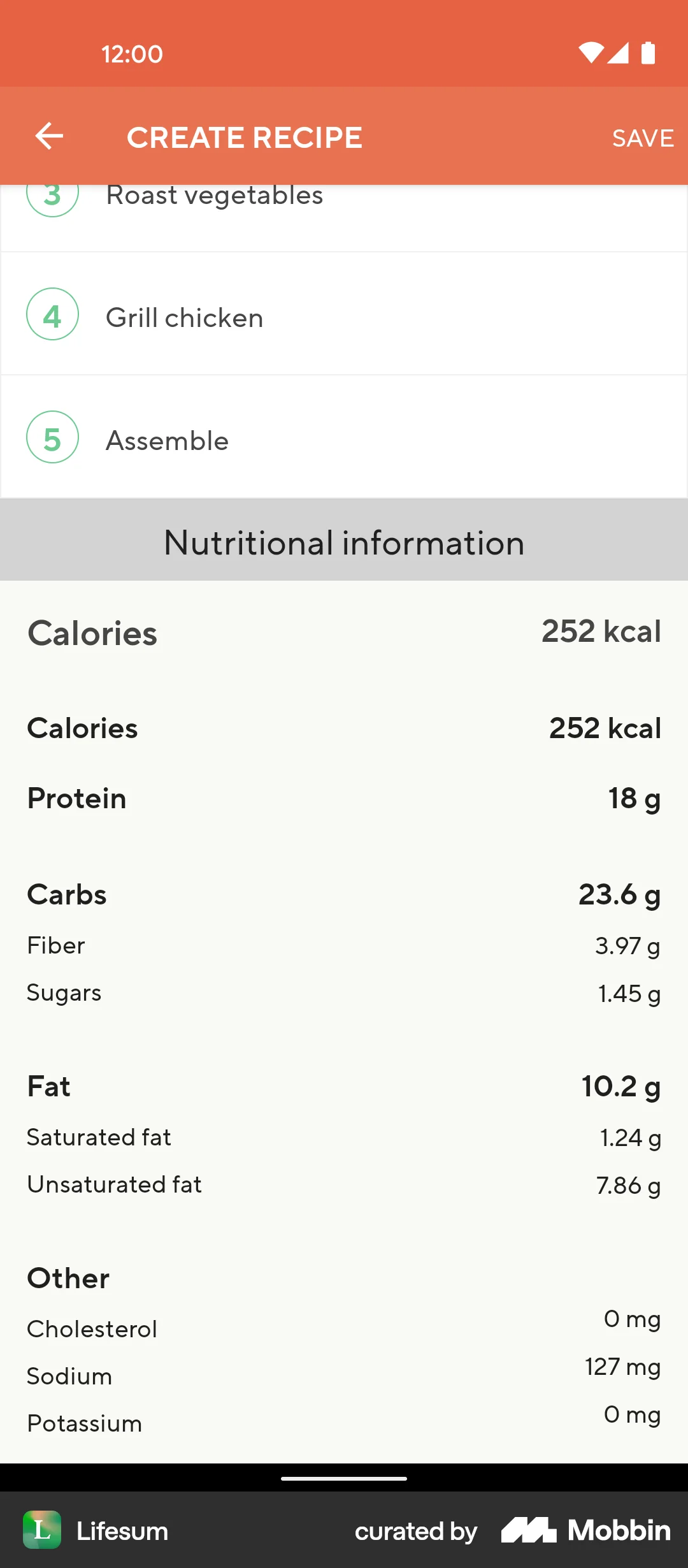 Lifesum Android Recipe Detail screen
