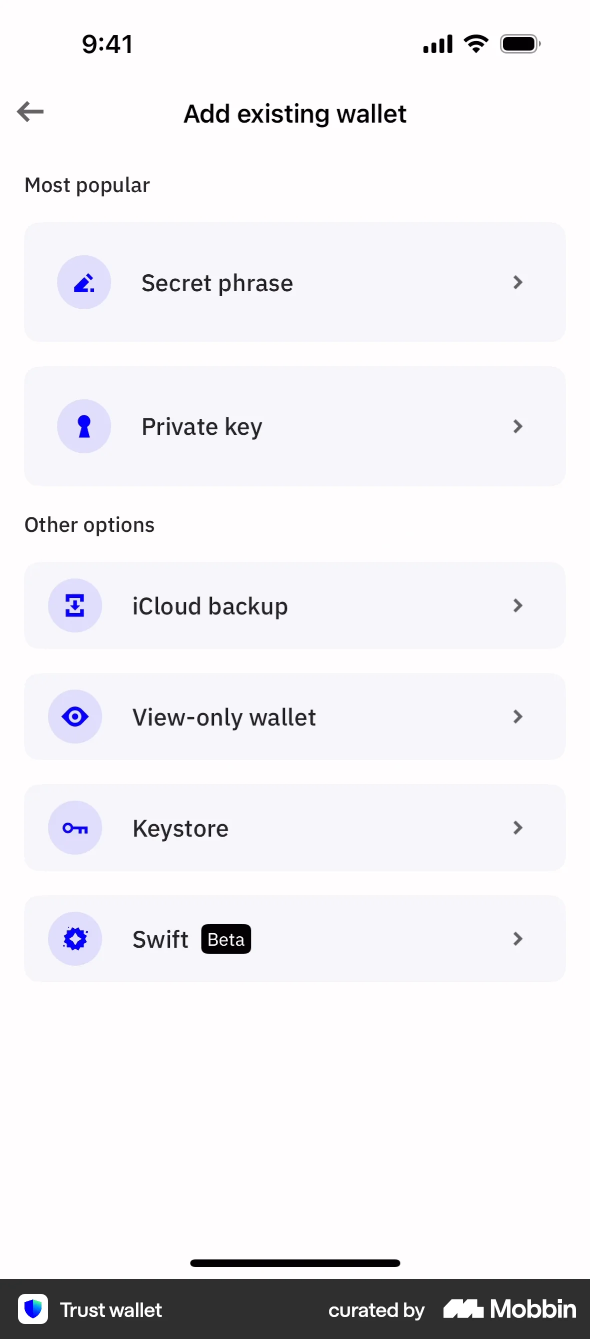 Trust Wallet iOS screen containing Badge UI element