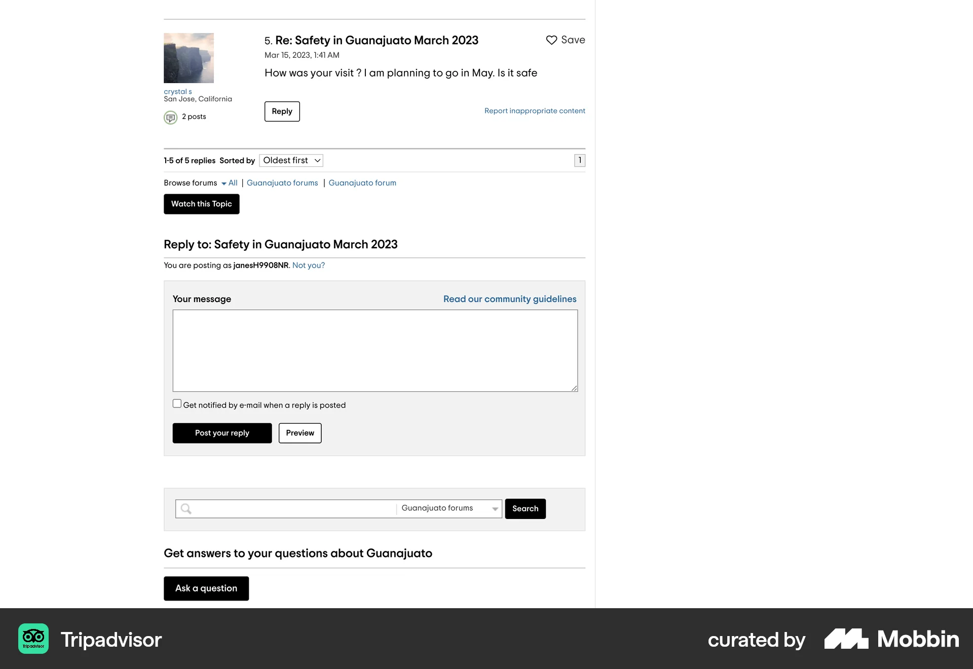 Tripadvisor Web Post Detail screen