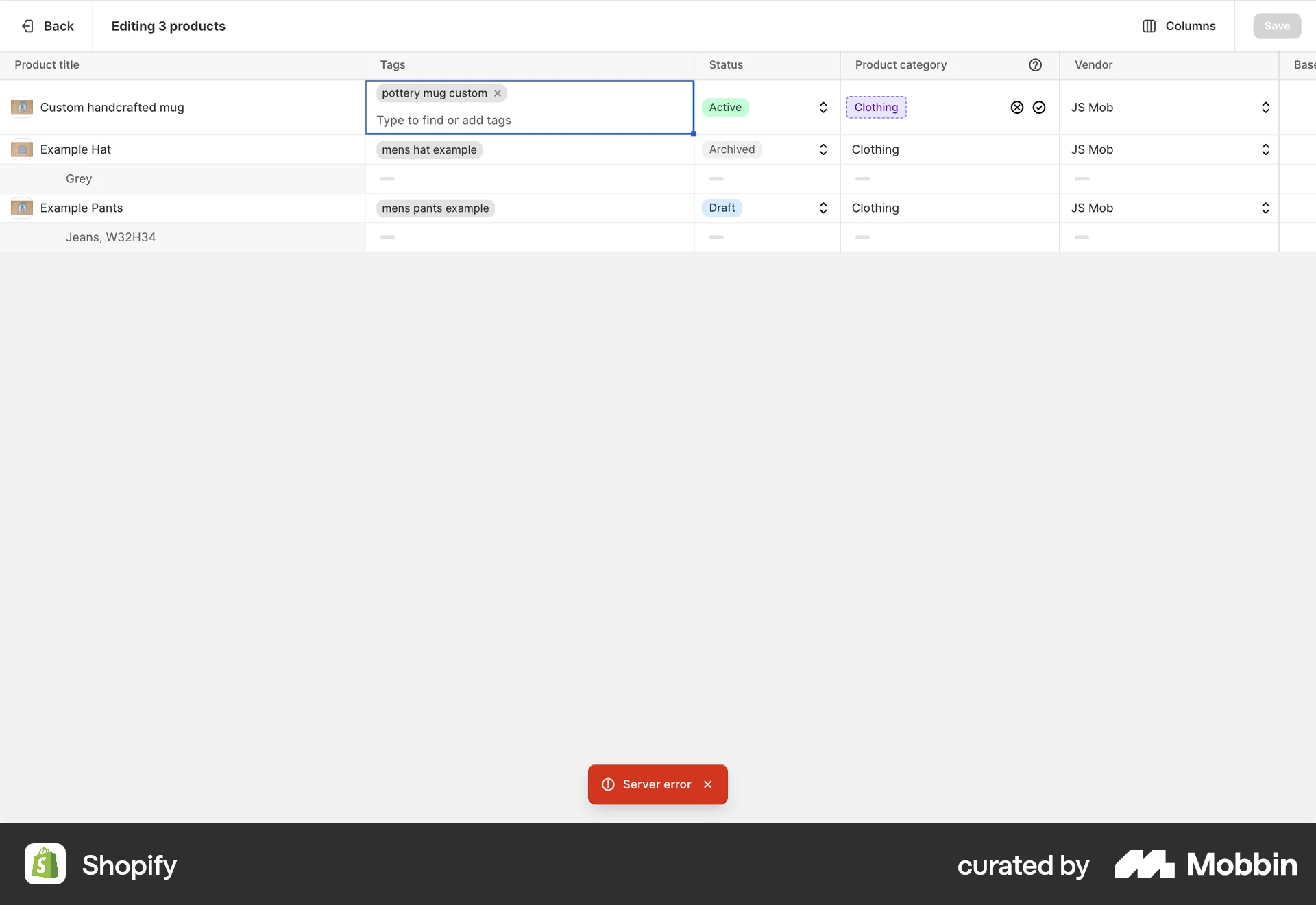 Shopify Web screen containing Toast UI element