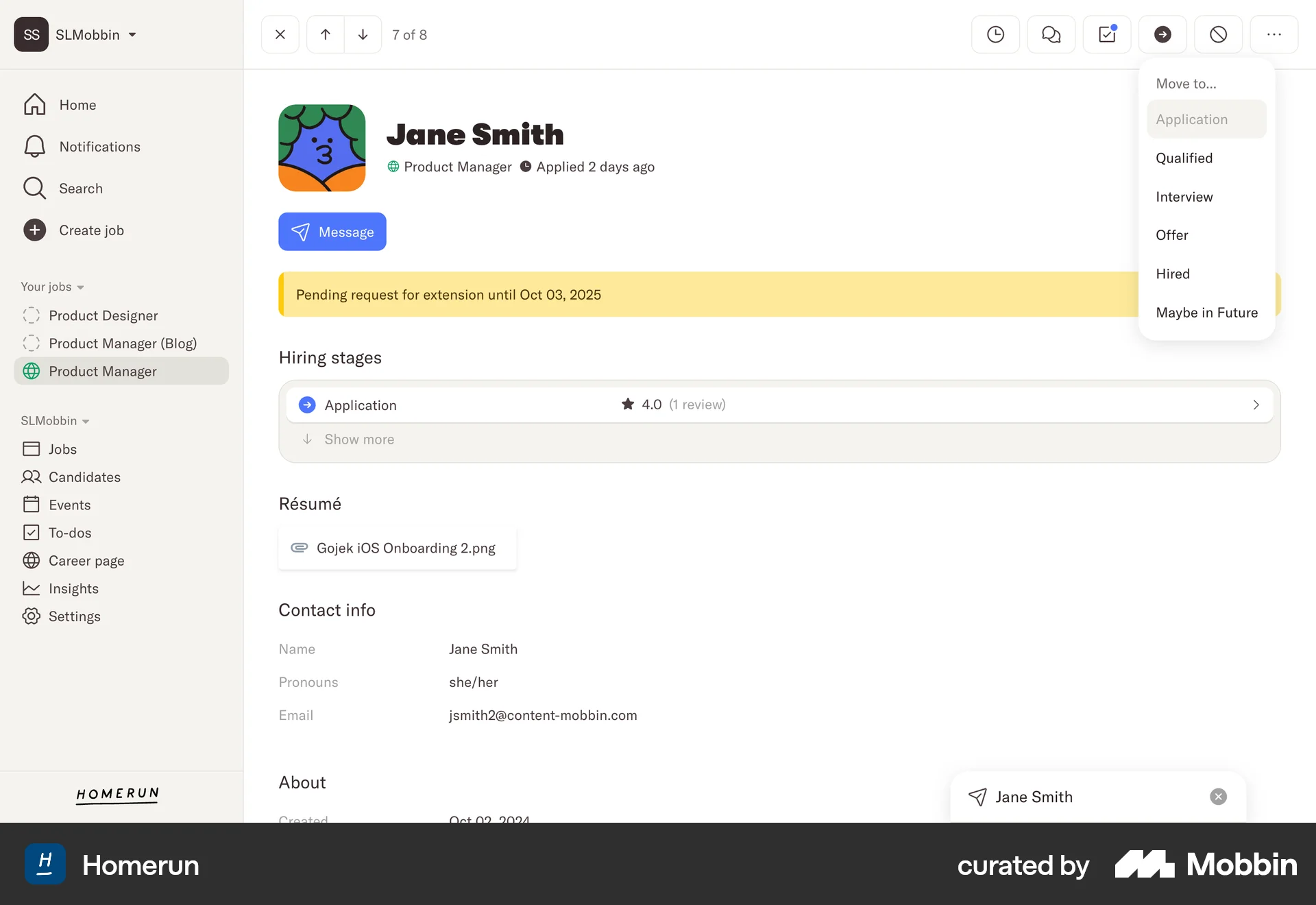 Homerun Web Move screen
