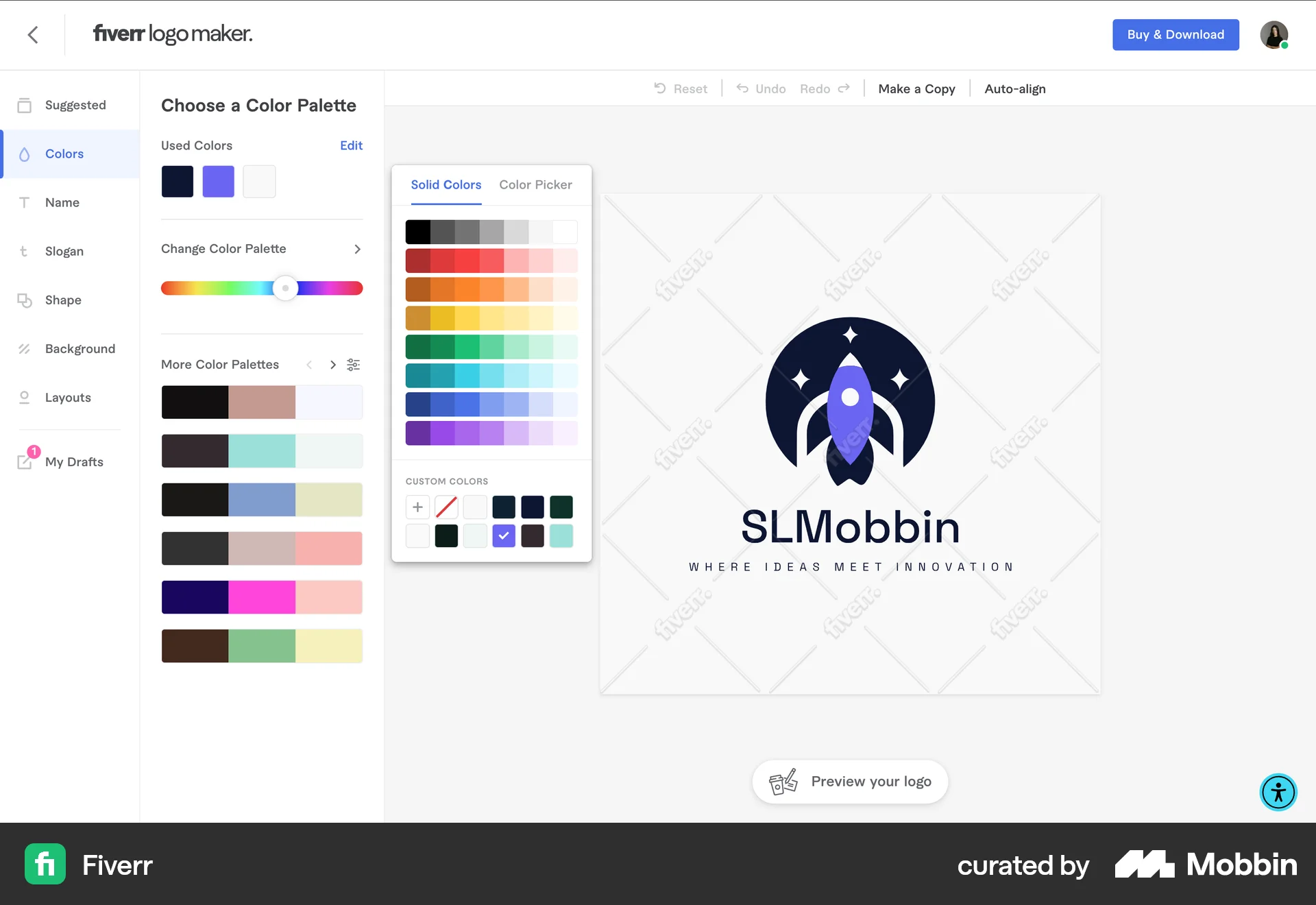 Fiverr Web screen containing Slider UI element