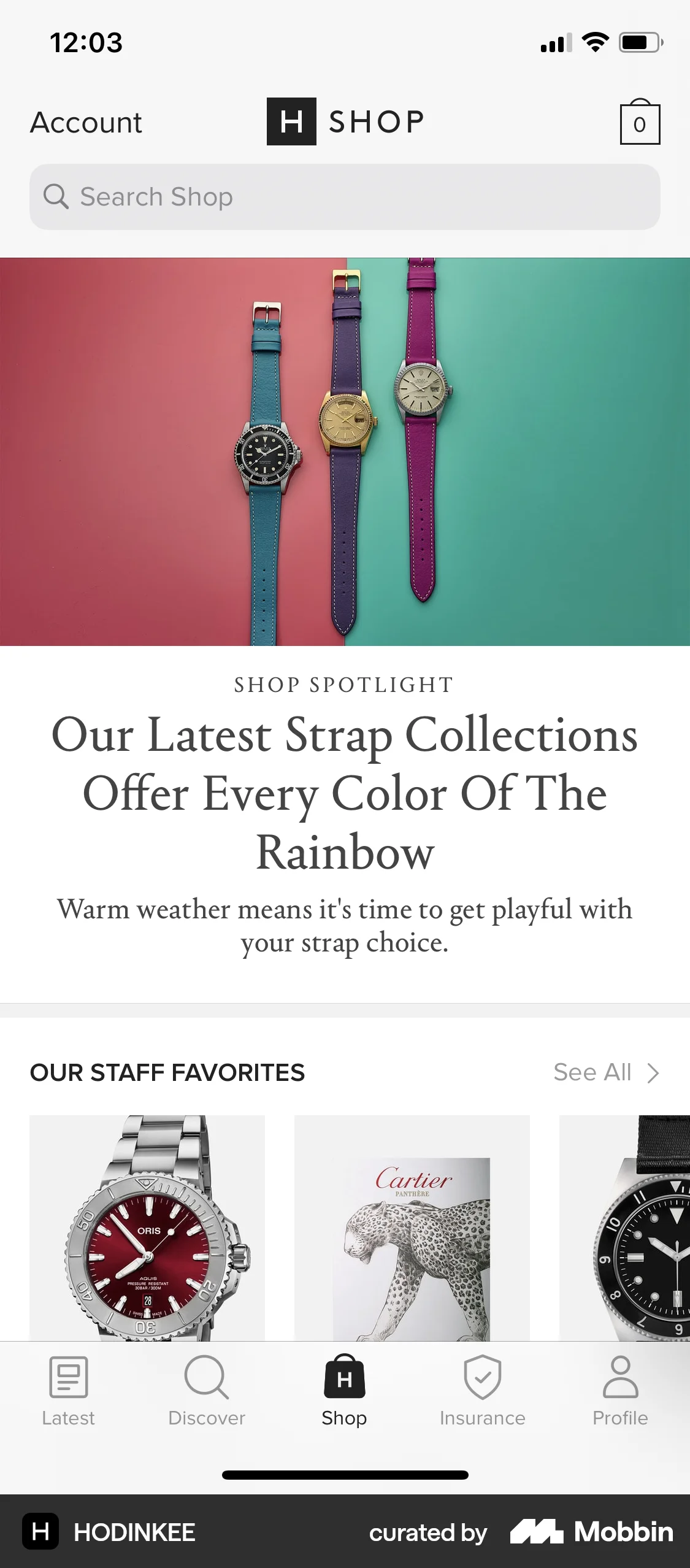 HODINKEE iOS Shop & Storefront screen