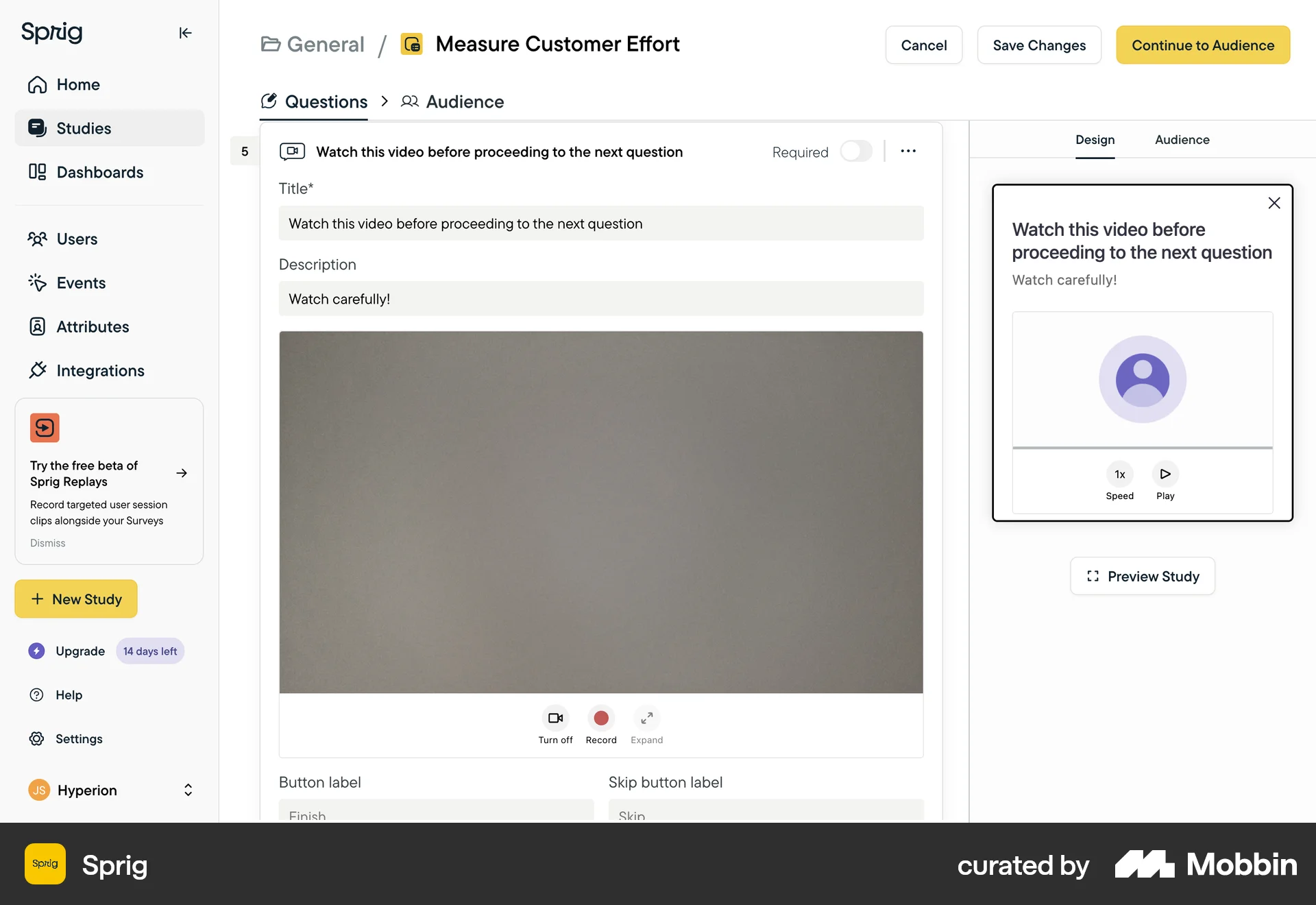 Sprig Web Audio & Video Recorder screen