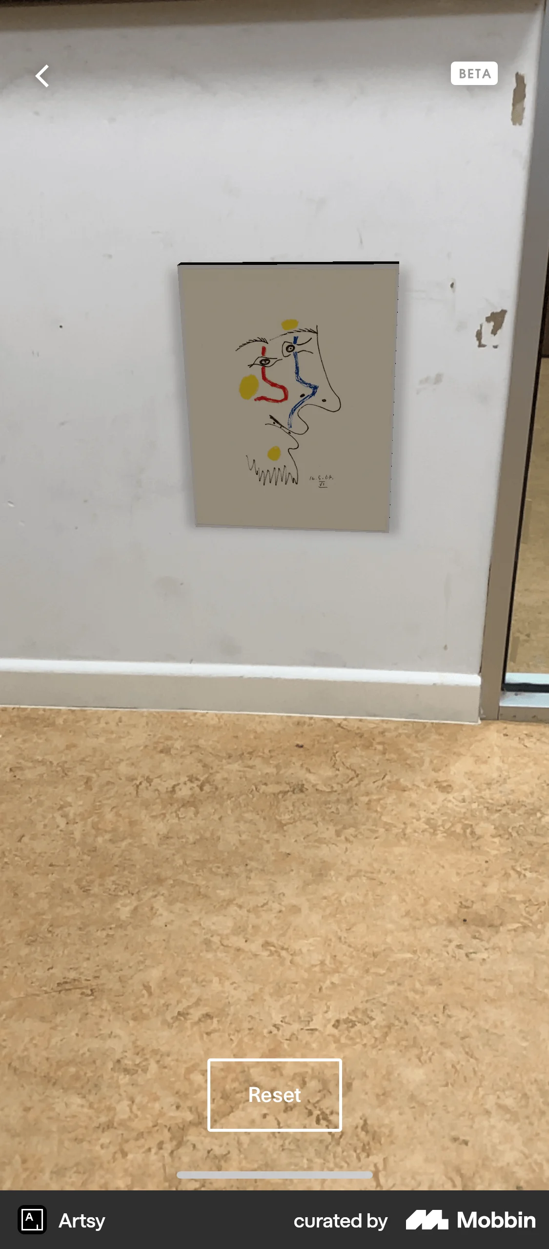 Artsy iOS Augmented Reality screen