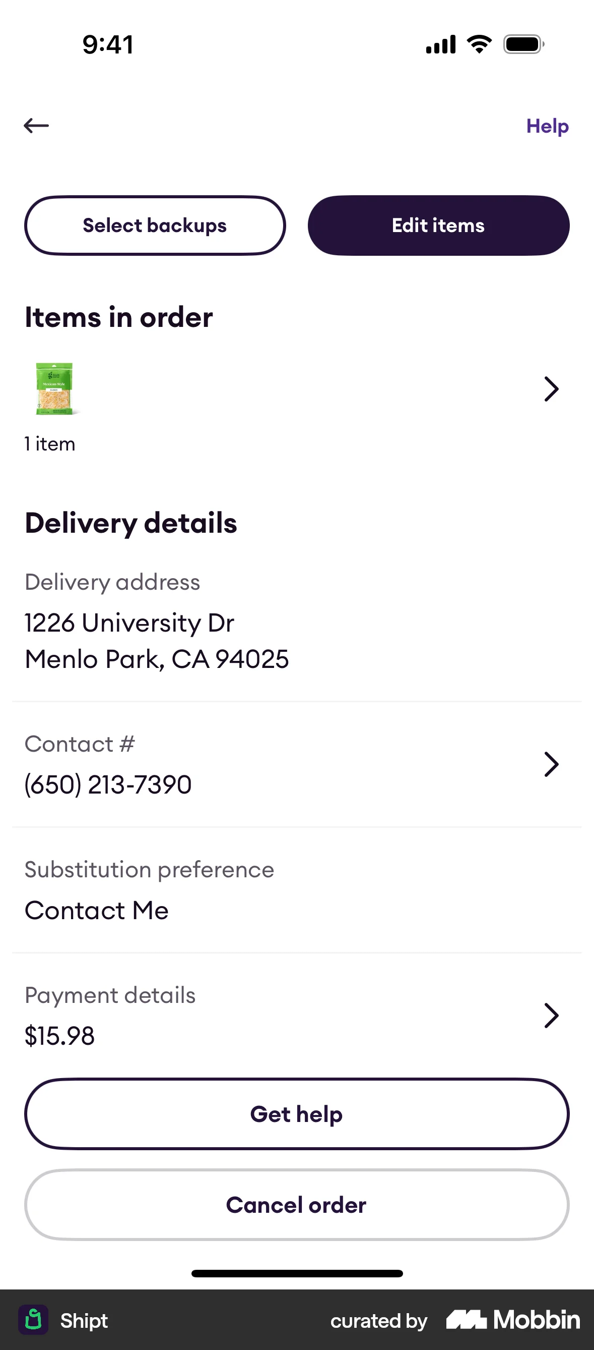 Shipt iOS Order Detail screen