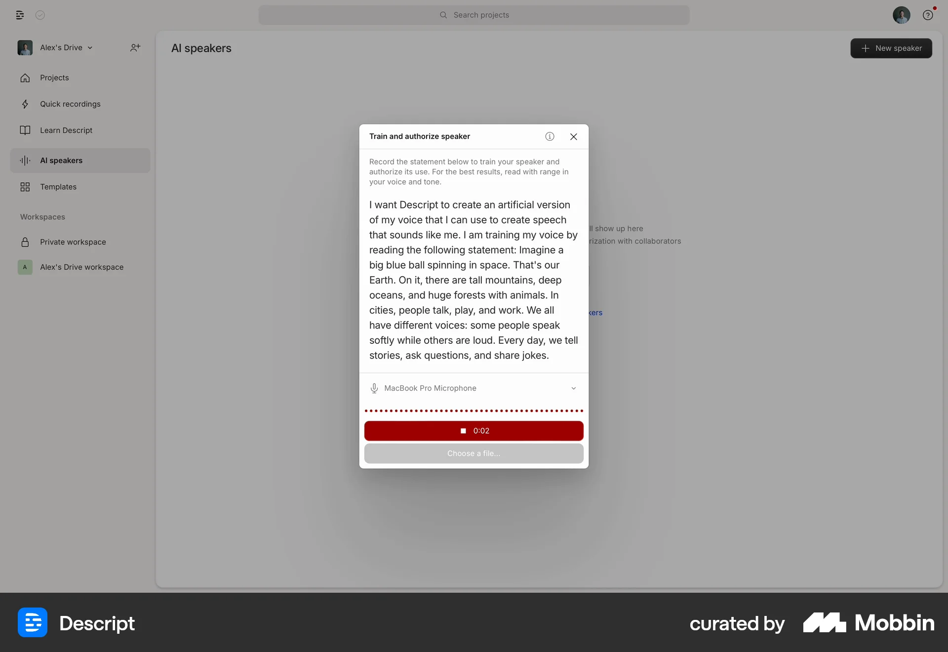 Descript Web Audio & Video Recorder screen