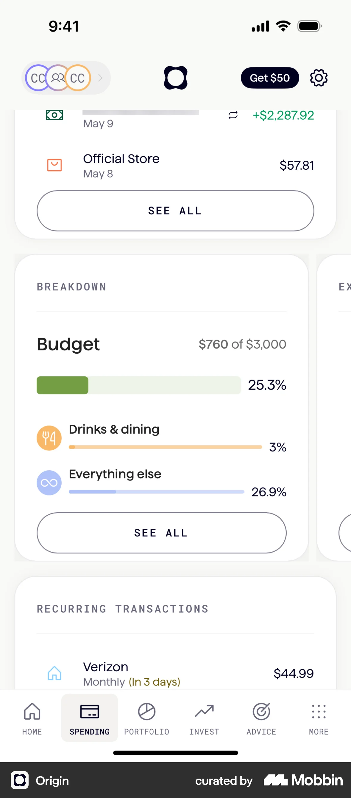 Origin iOS Progress screen