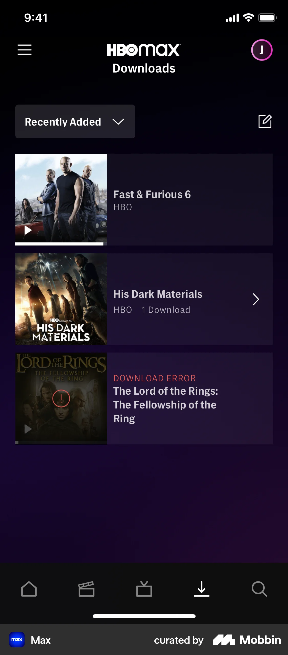 HBO Max iOS Downloads & Available Offline screen