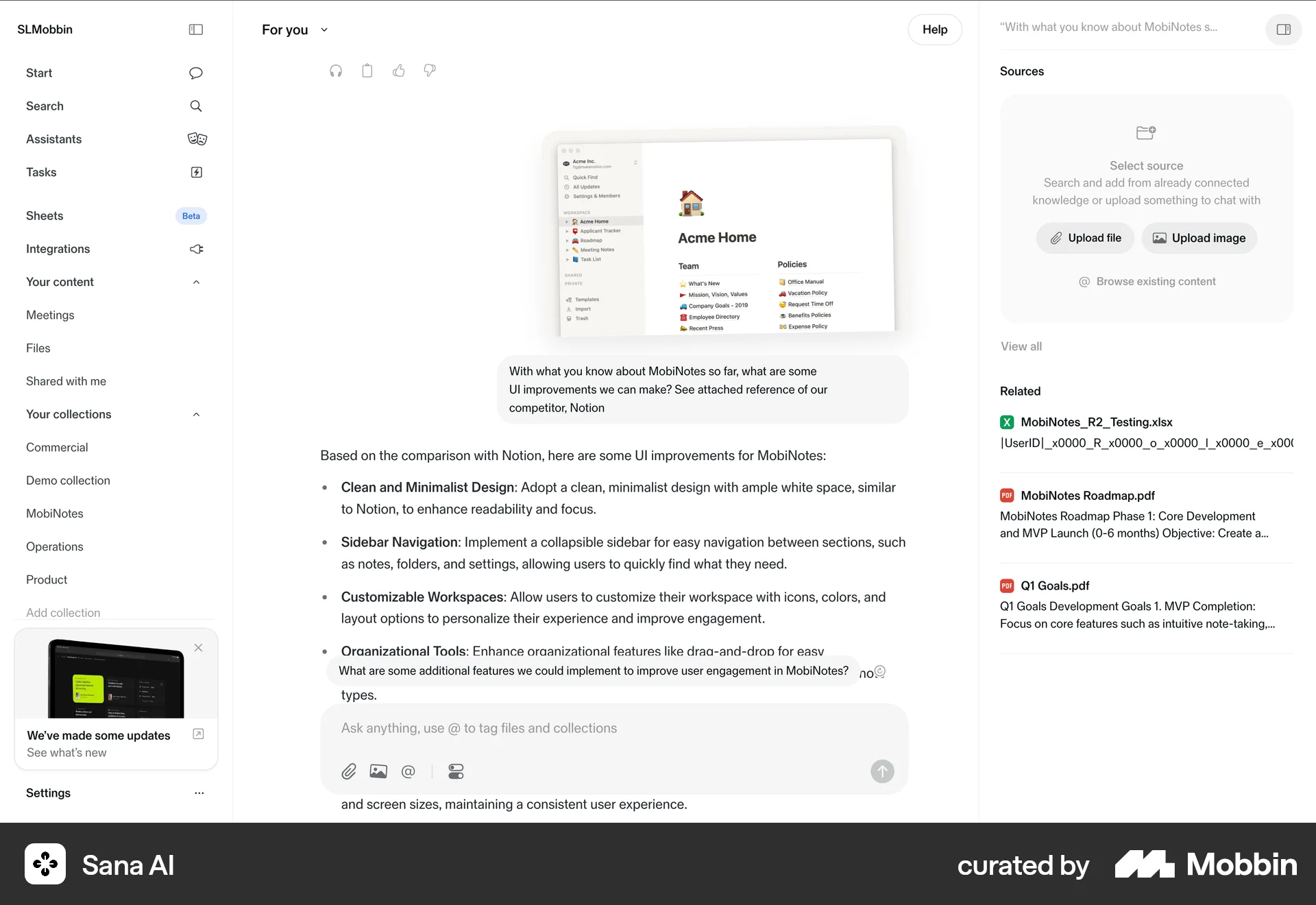 Sana AI Web Chat Bot screen
