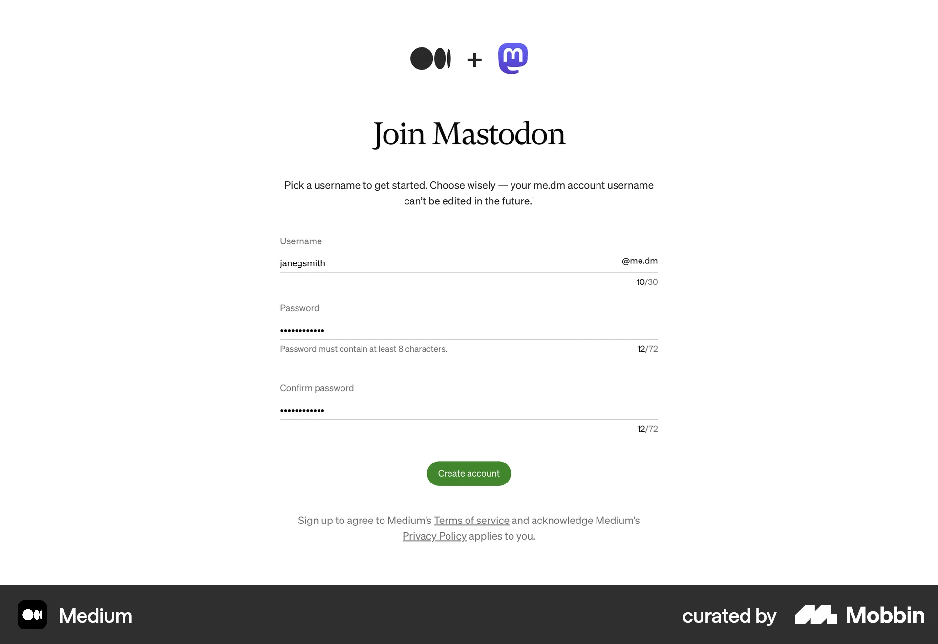 Medium Web Signup screen