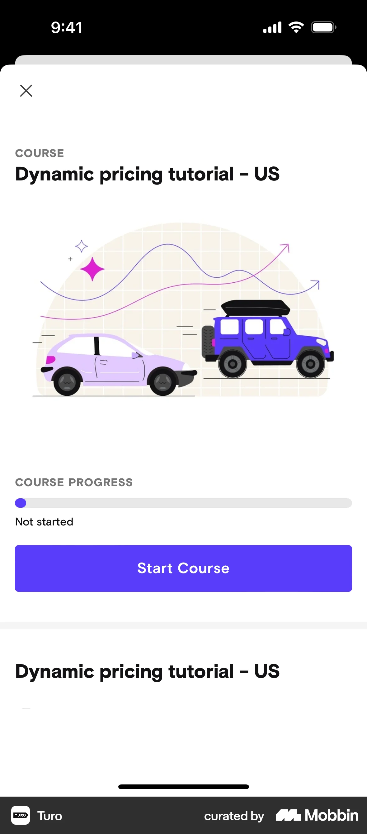 Turo iOS Class & Lesson Detail screen