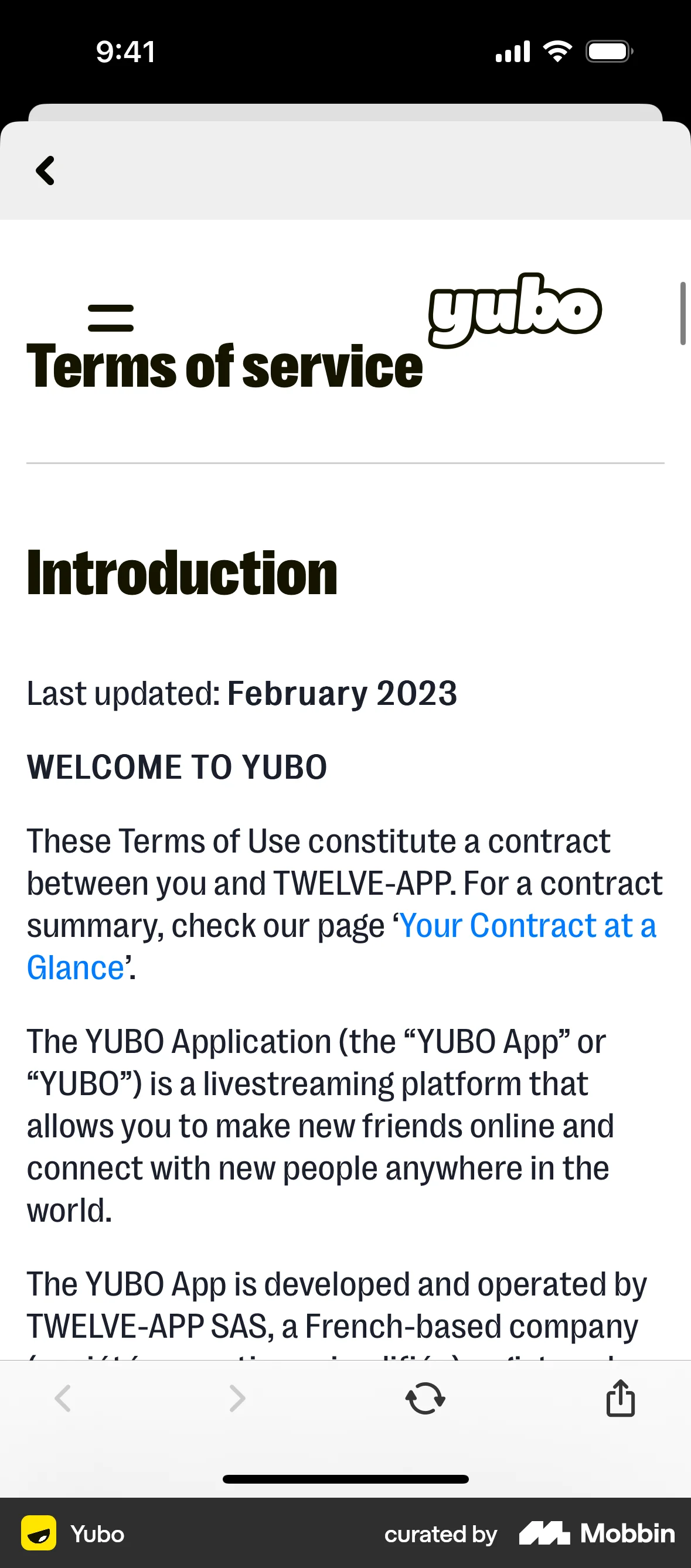 Yubo iOS Terms & Conditions screen