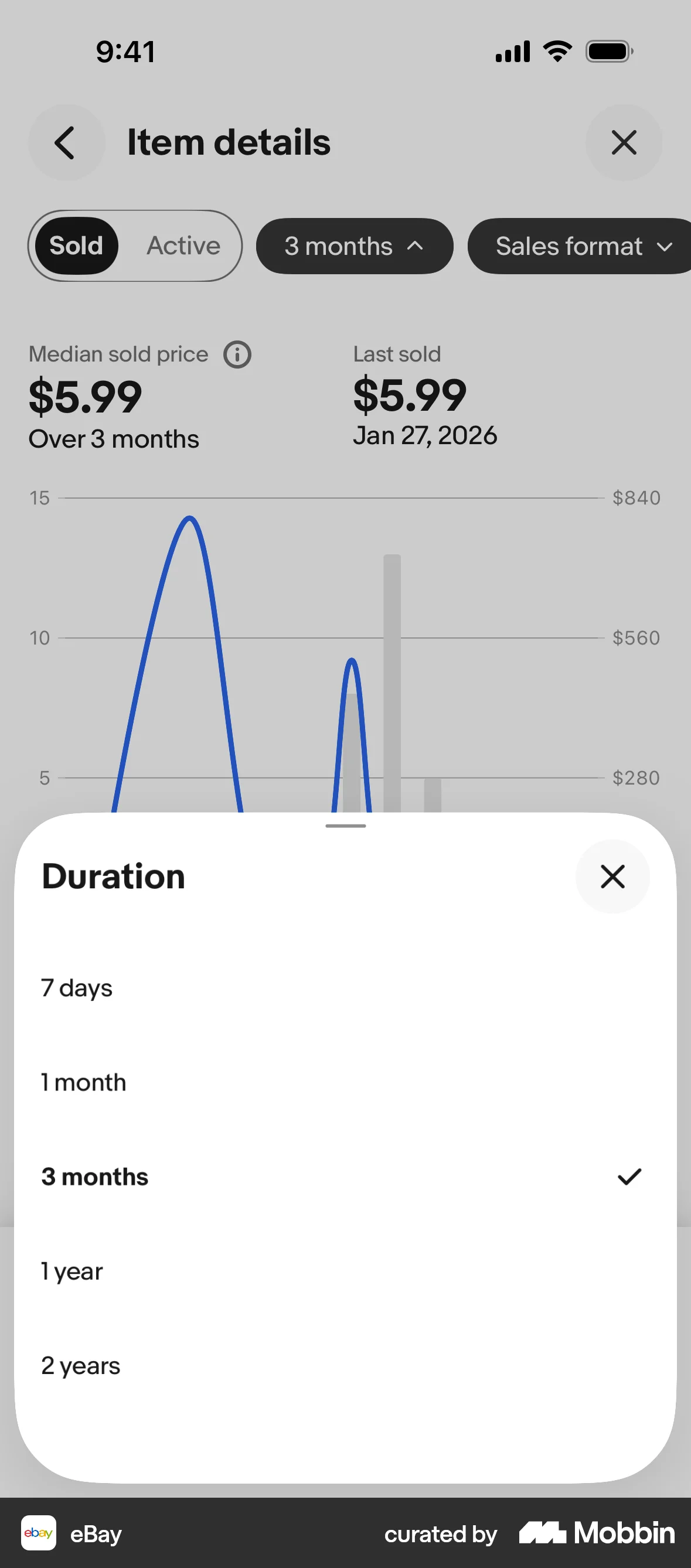 eBay iOS Pie Chart UI screen