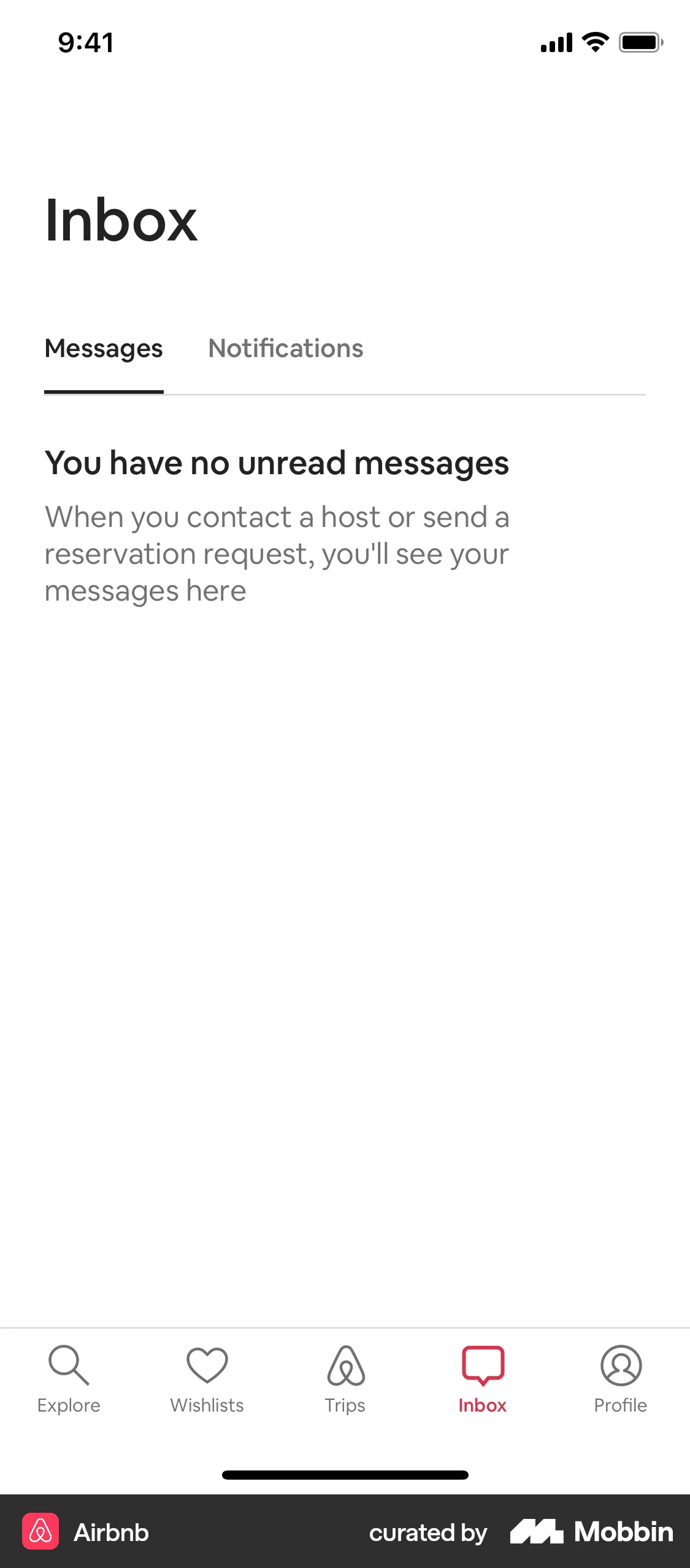 Airbnb iOS Emails & Messages screen