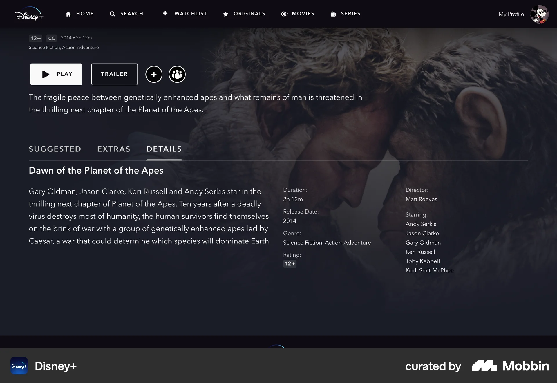 Disney+ Web TV Show & Movie Detail screen