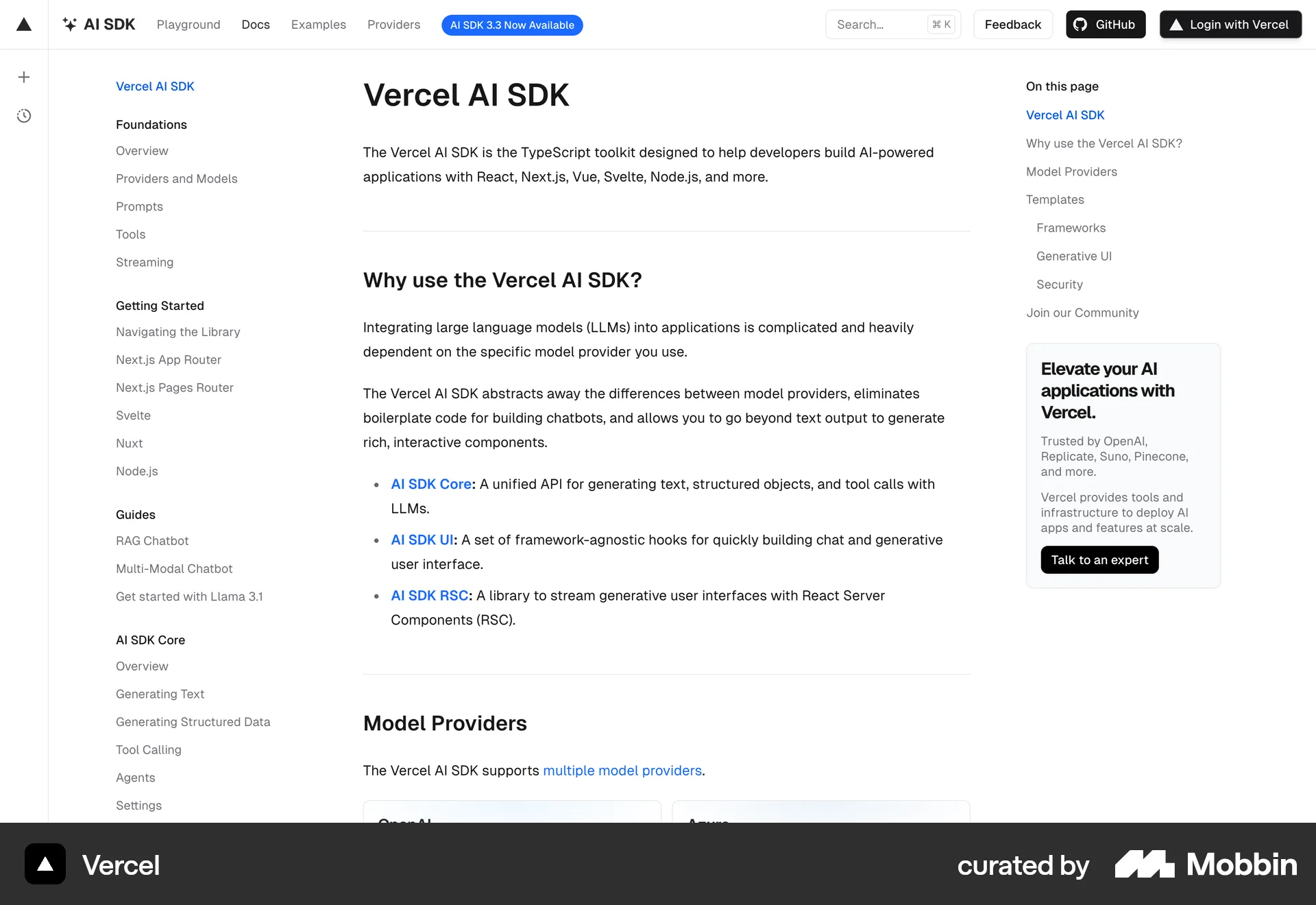 Vercel Web screen containing Table of Contents UI element
