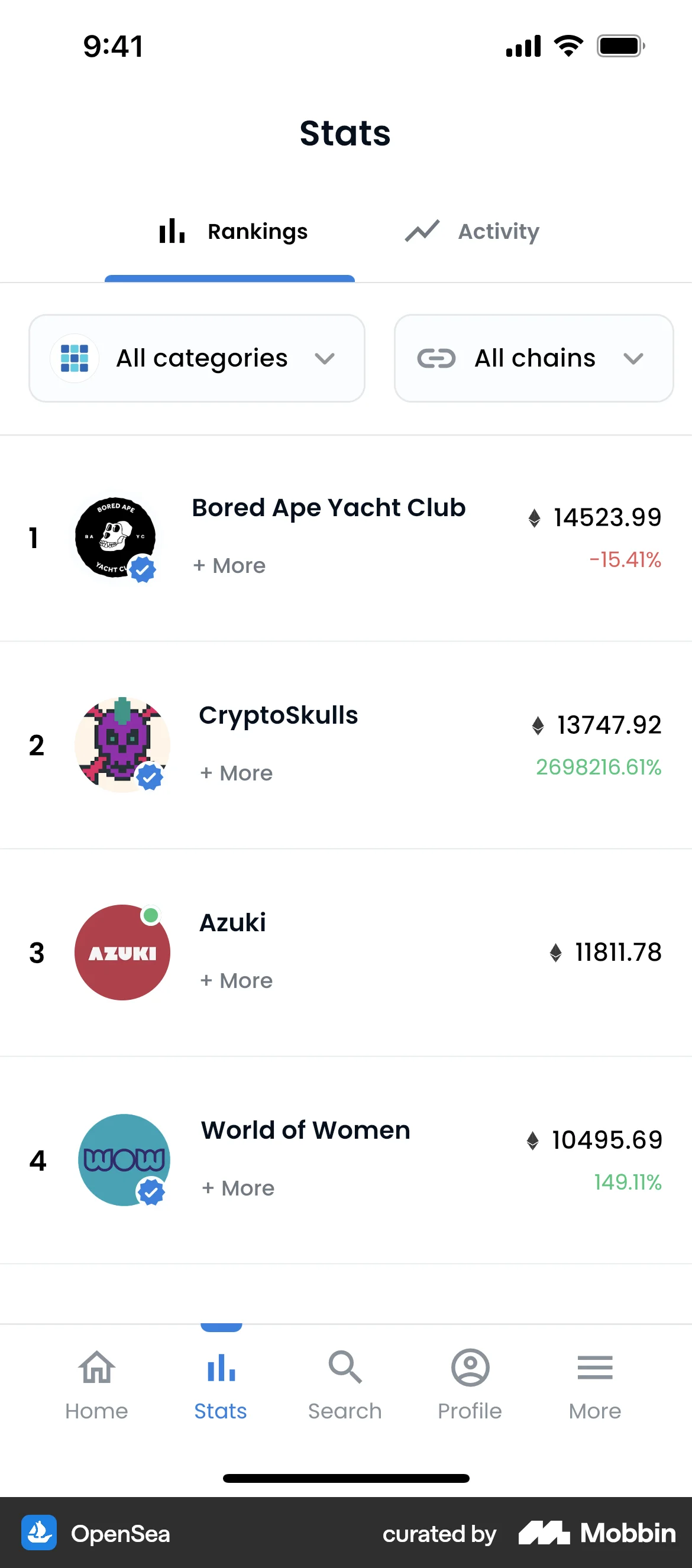 OpenSea iOS Leaderboard screen