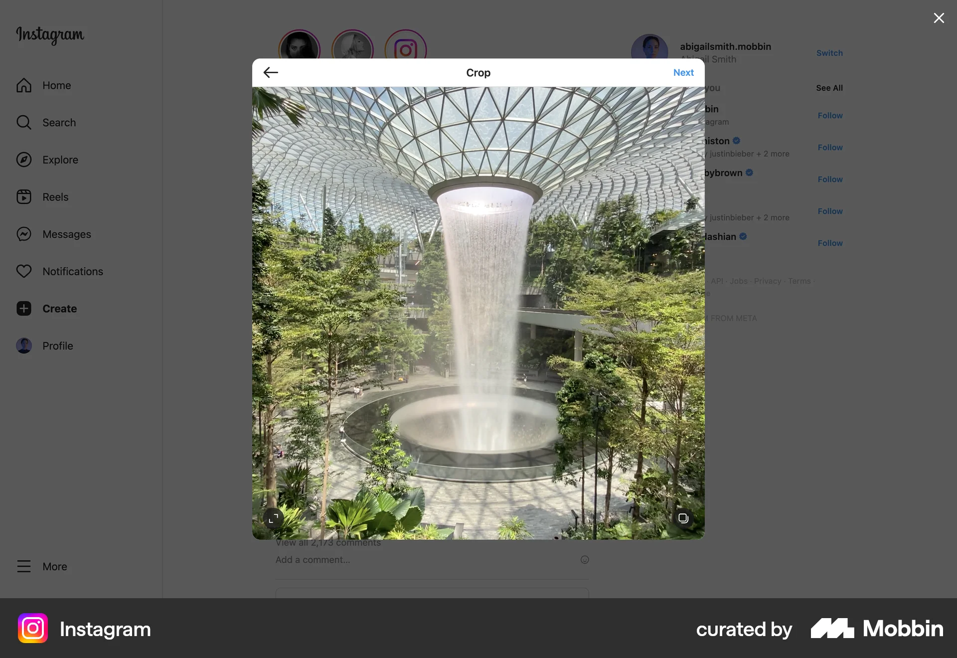 Instagram Web Media Editor screen