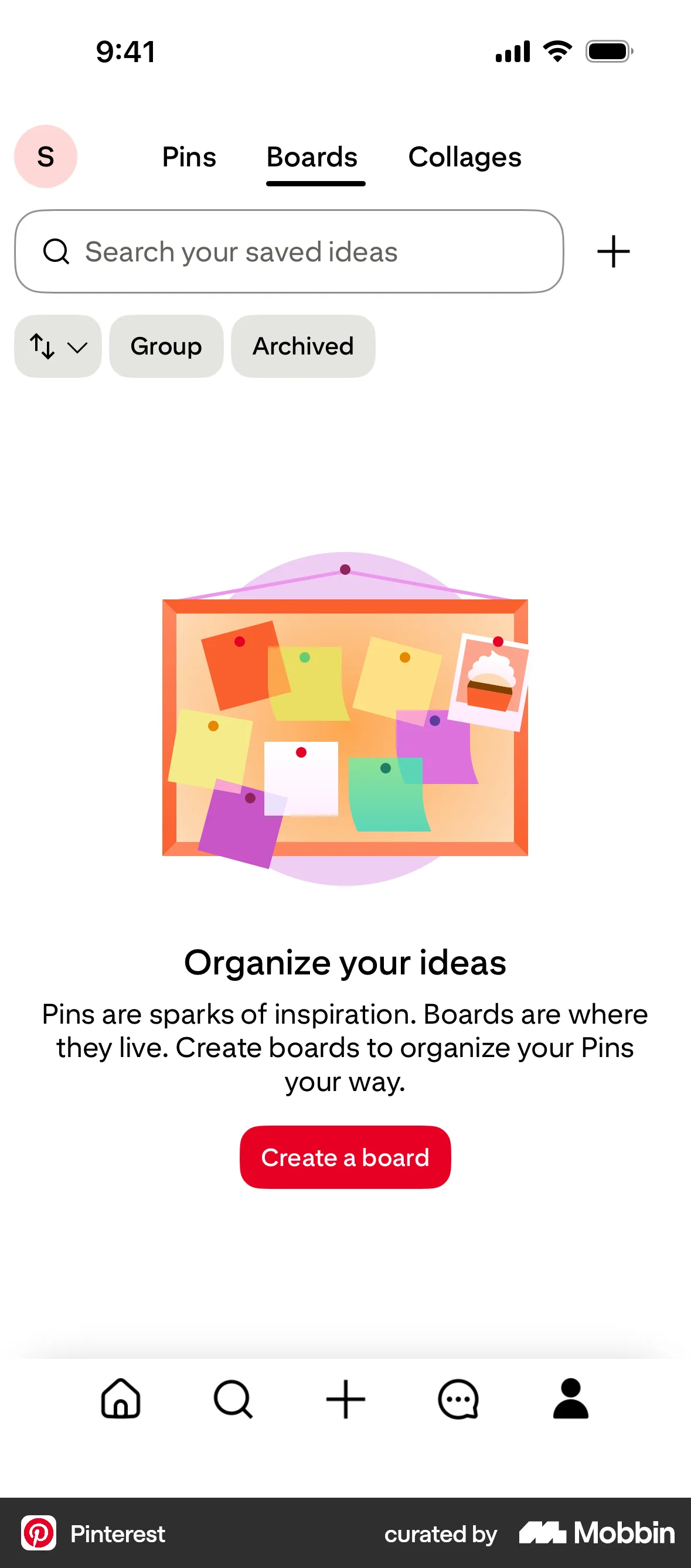 Pinterest iOS Empty State screen