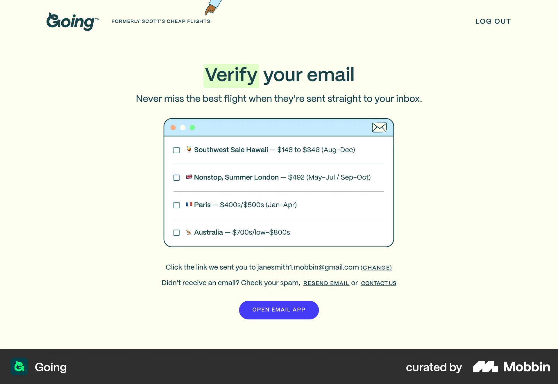 Going Web Verification screen