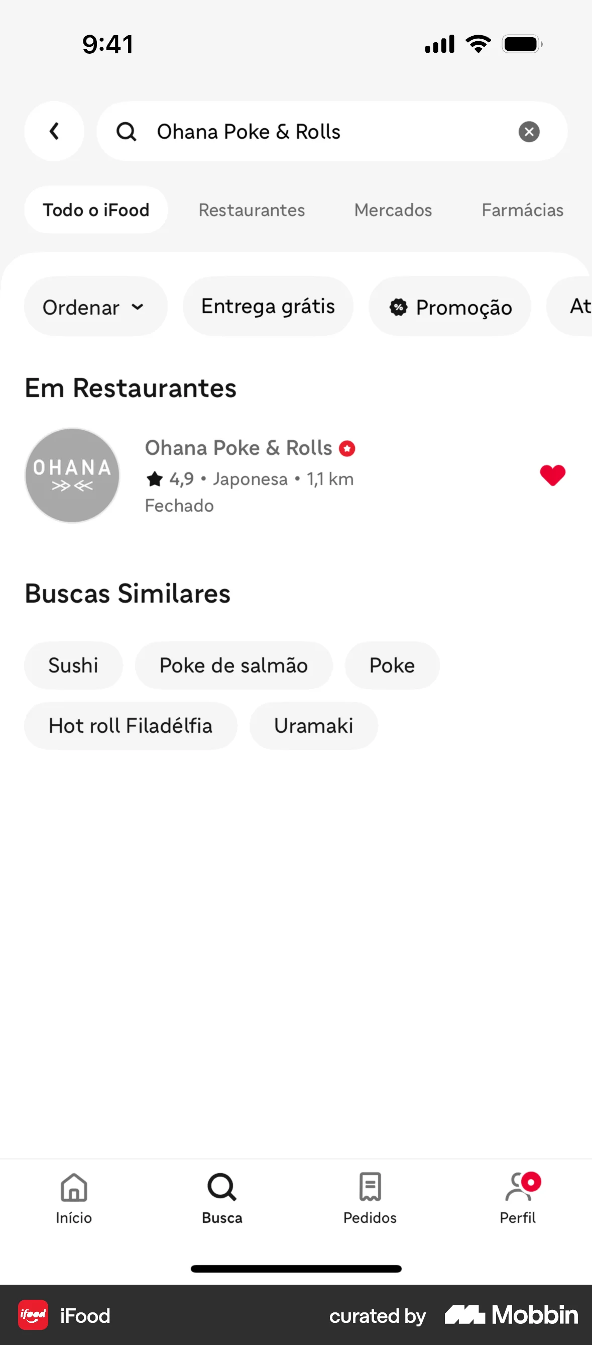 iFood iOS Favorite & Pin screen