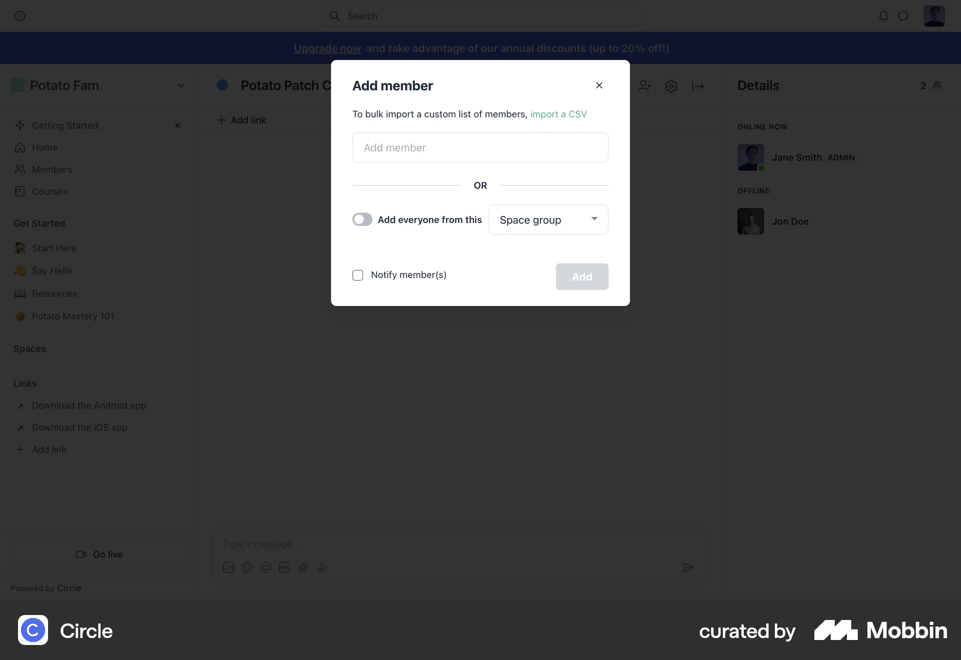 Circle Web Invite Teammates screen