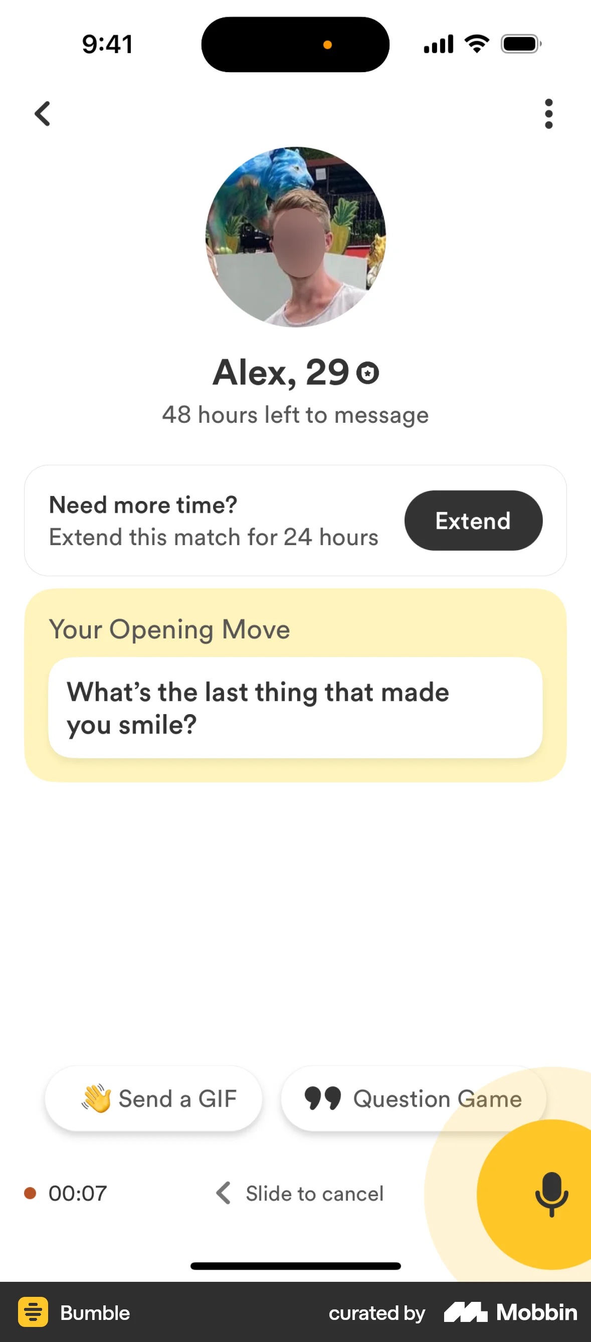 Bumble iOS Audio & Video Recorder screen
