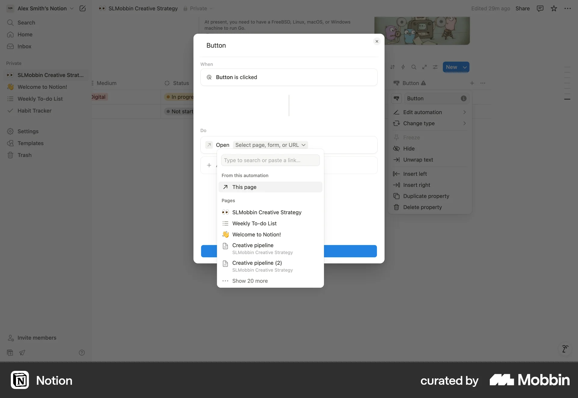 Notion Web screen containing Combobox UI element