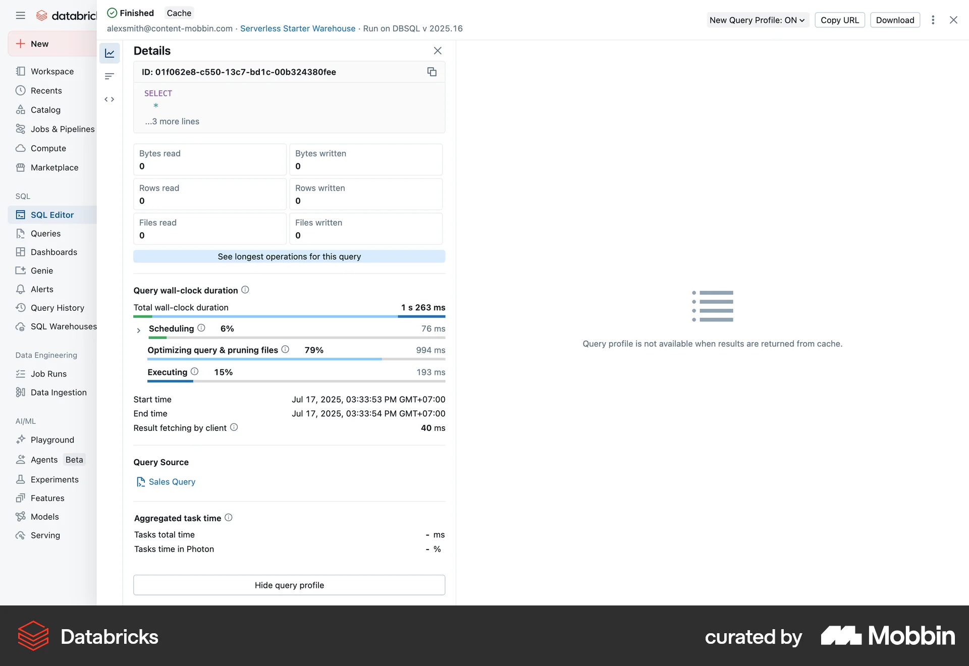 Databricks Web Charts screen