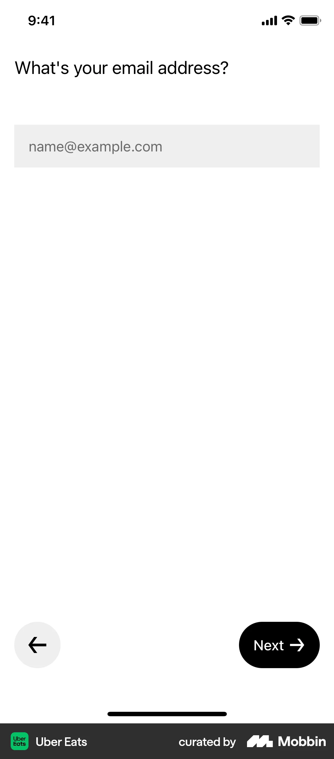 Uber Eats iOS Signup screen