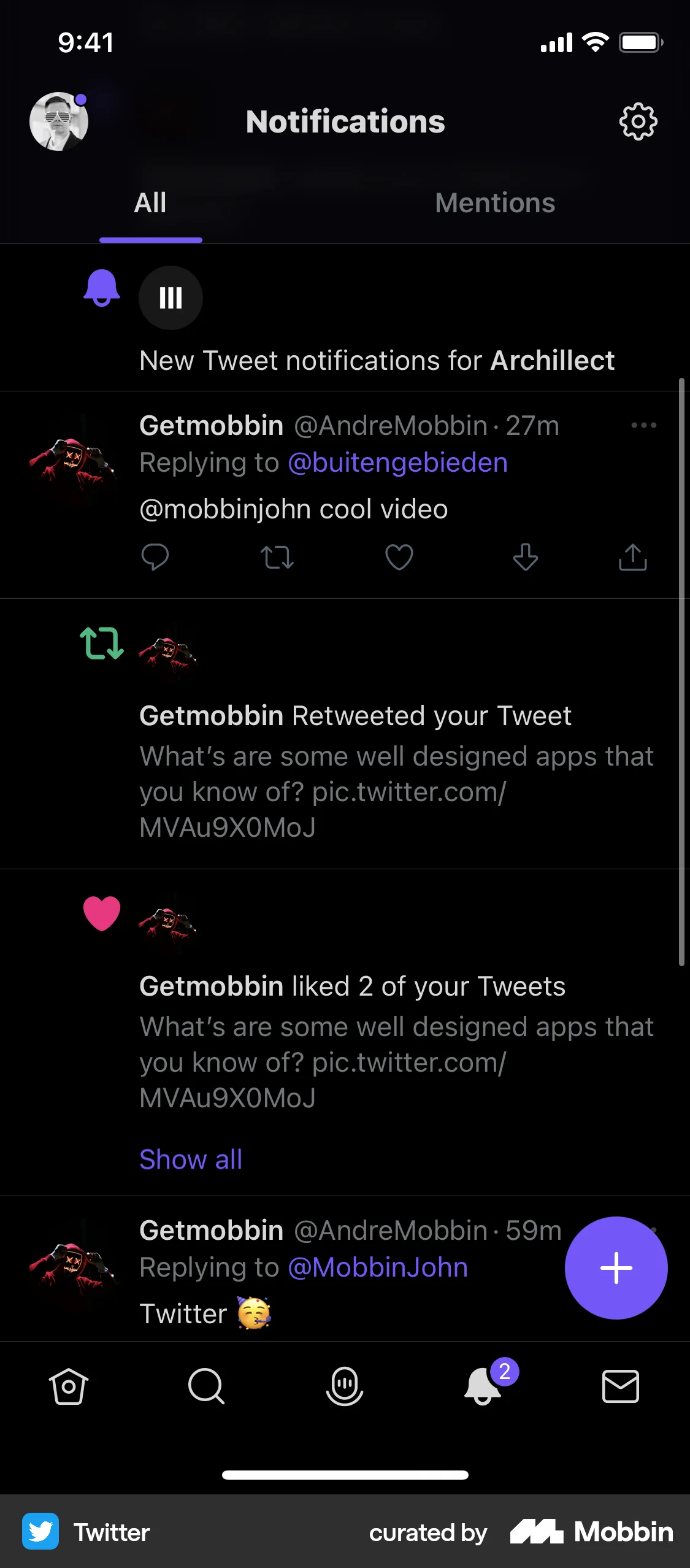 X iOS Notifications screen