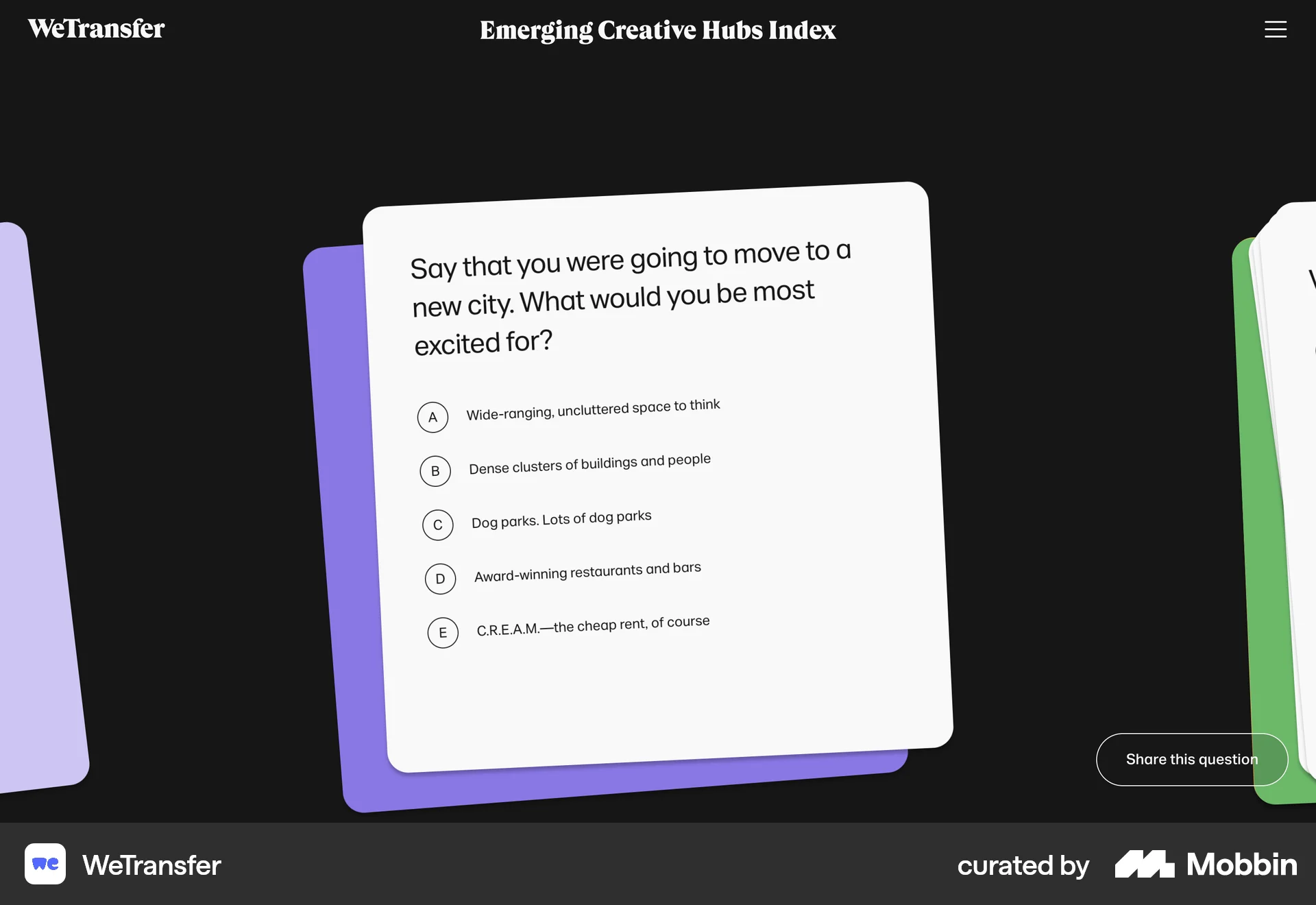 WeTransfer Web Quiz screen