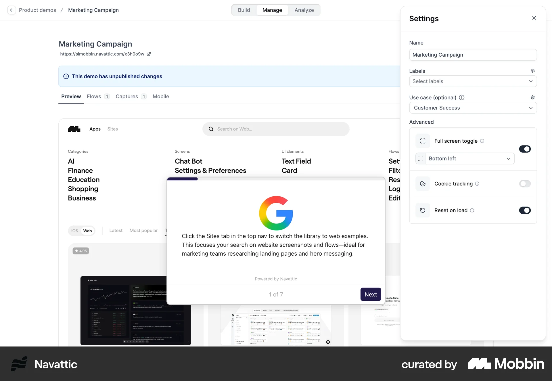 Navattic Web screen containing Switch UI element