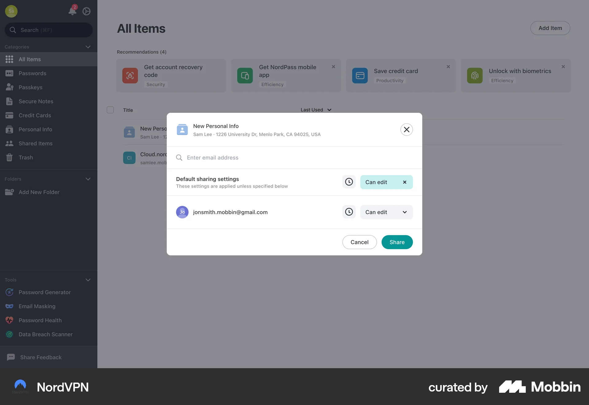 NordVPN Web Share screen