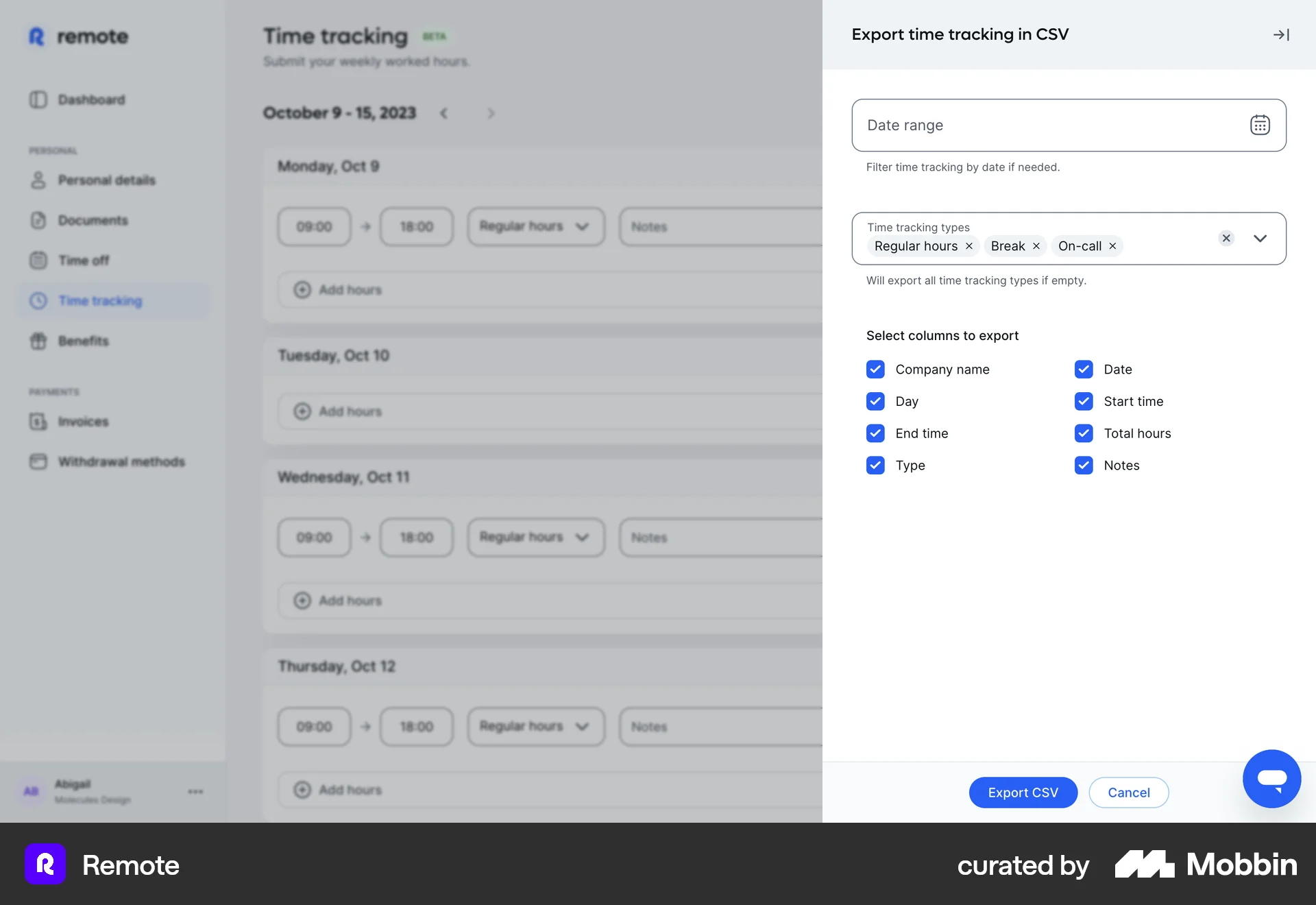 Remote Web Import & Export screen