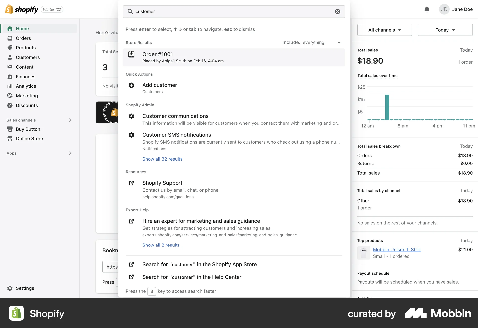 Shopify Web Search screen