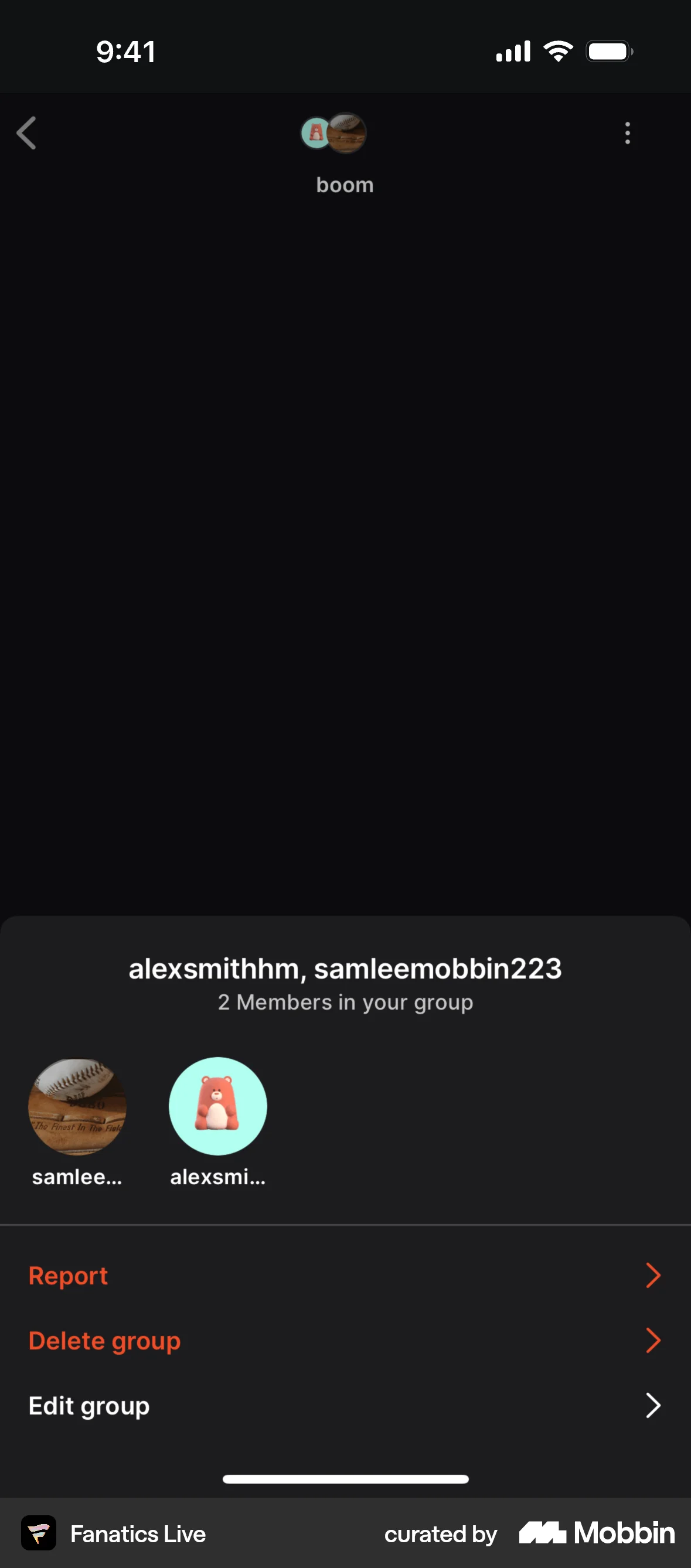 Fanatics Live iOS Action Option screen