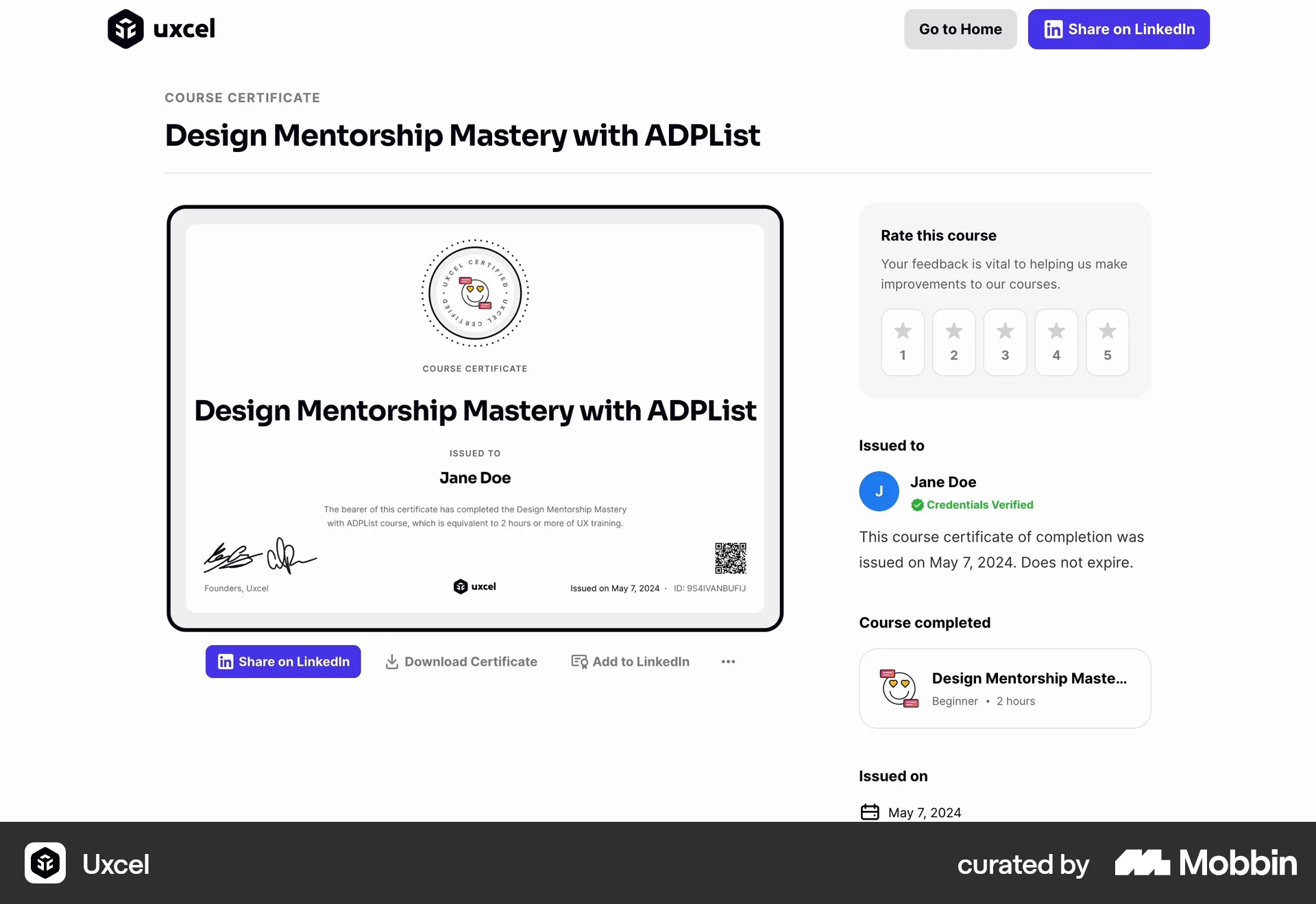 Uxcel Web Achievements & Awards screen
