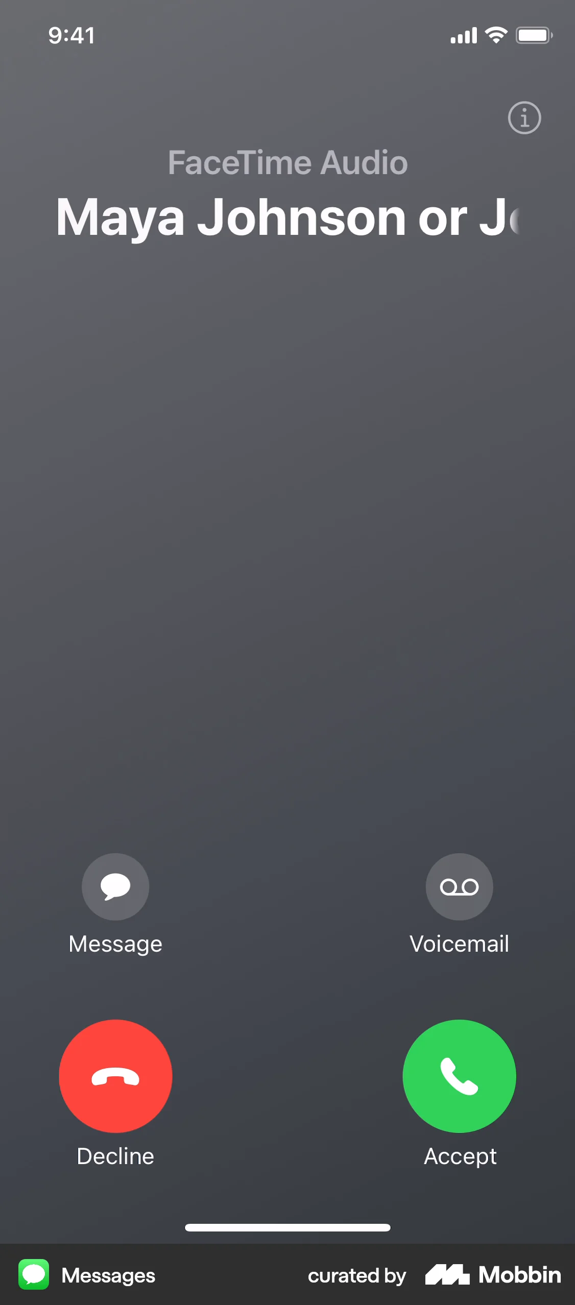 Messages iOS Call screen