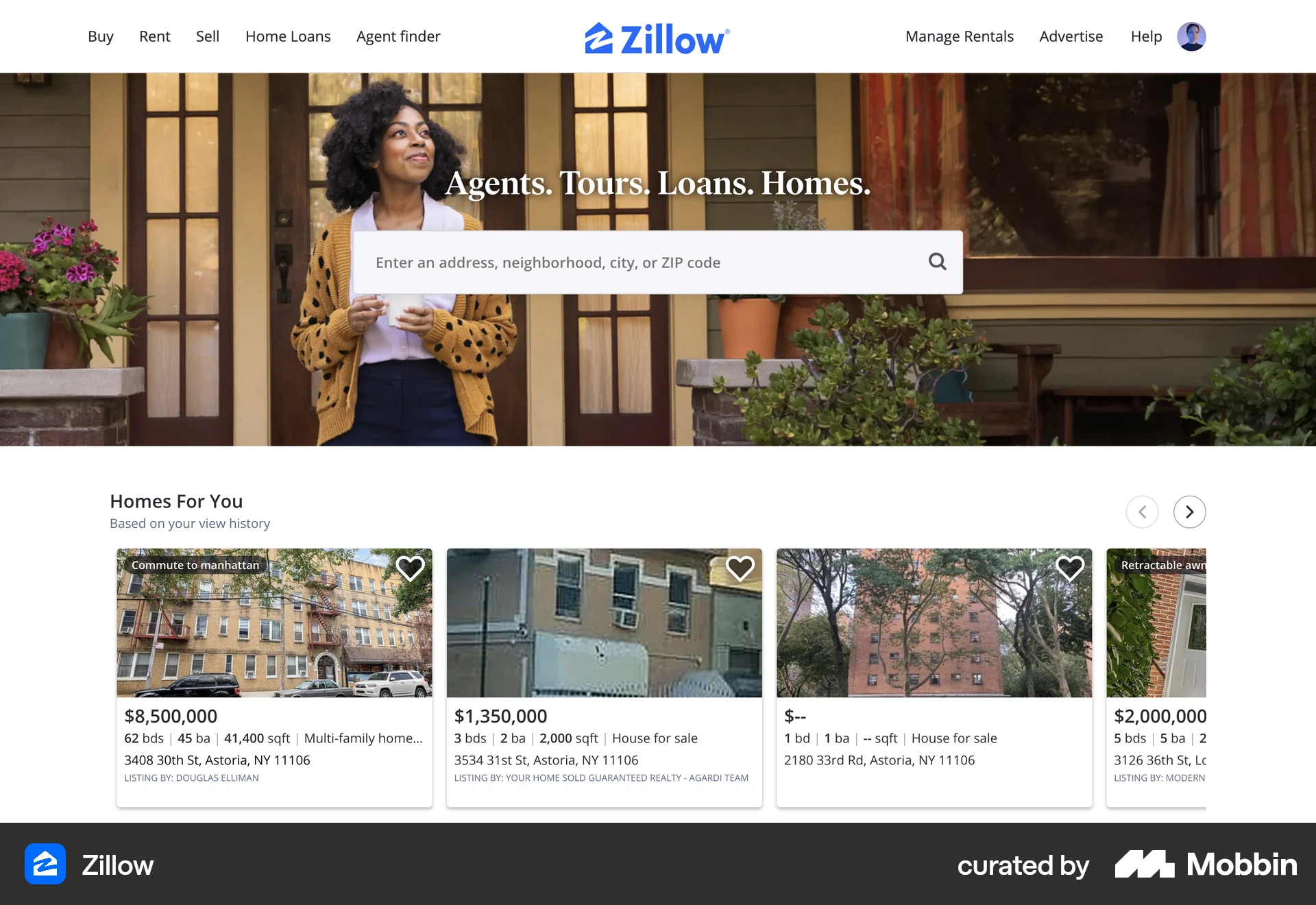 Zillow Web Real Estate App screen