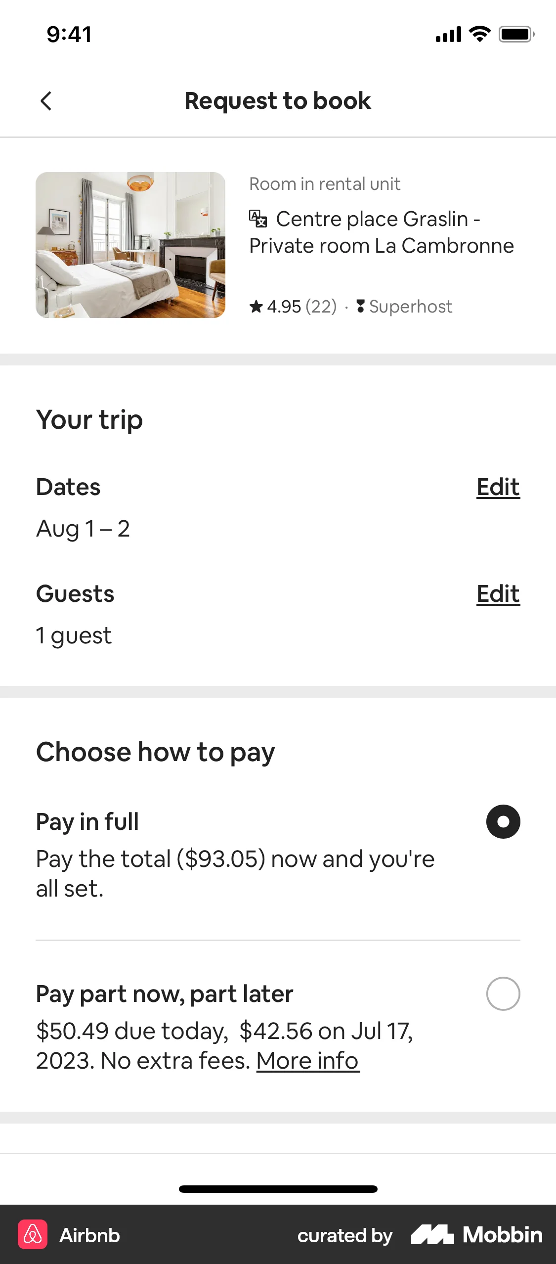 Airbnb iOS Checkout screen
