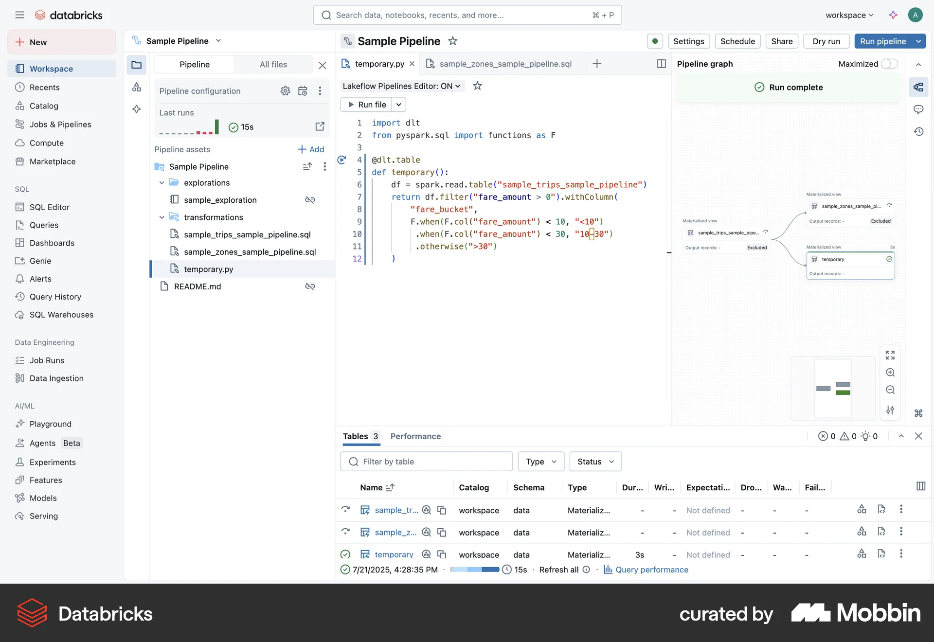 Databricks Web screen containing Segmented Control UI element