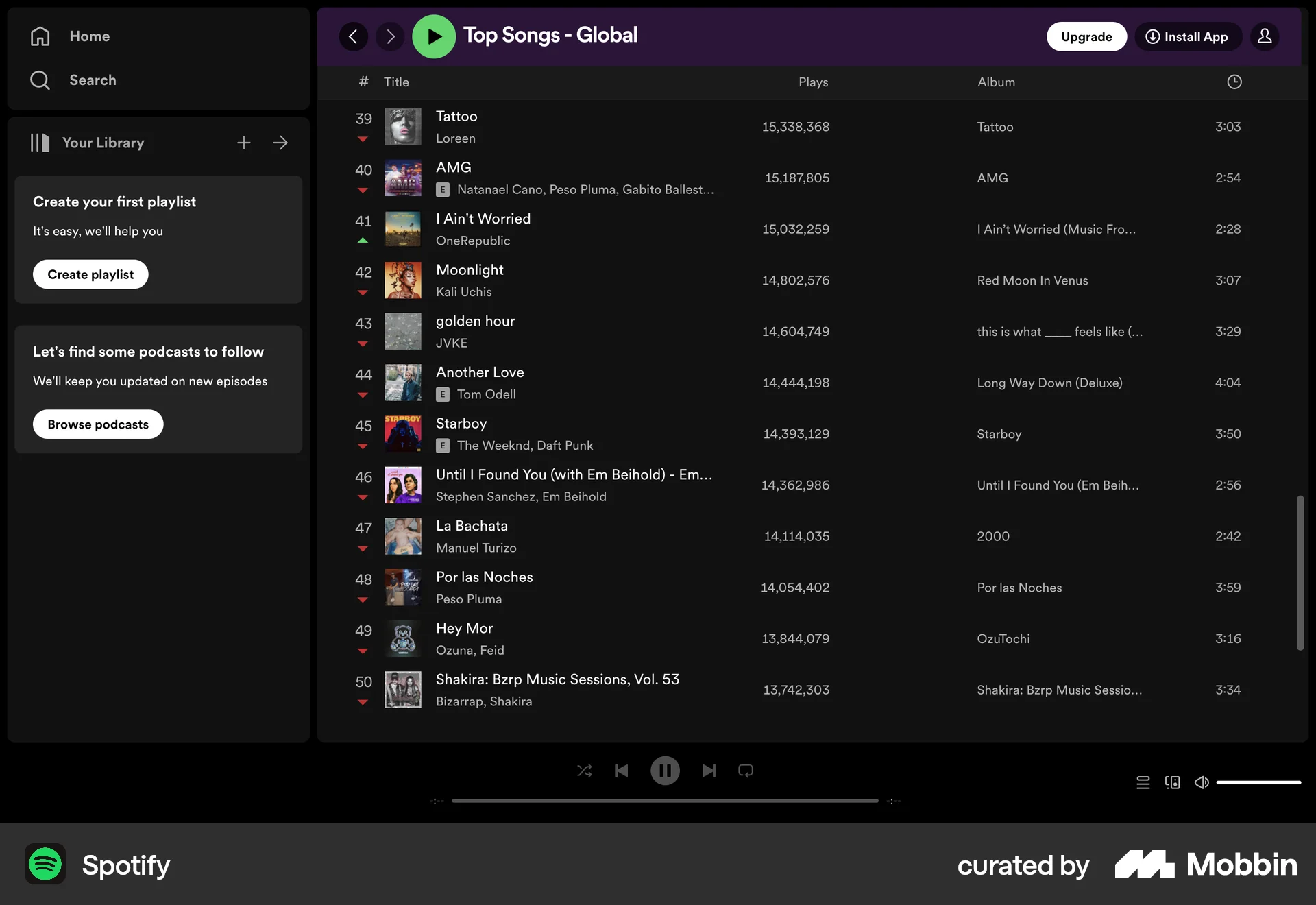 Spotify Web Playlists screen
