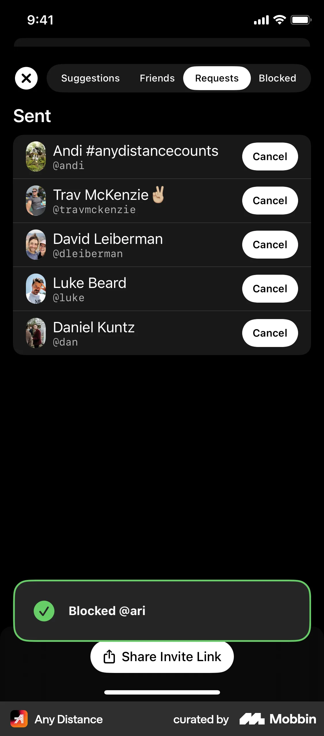 Any Distance iOS Ban & Block screen