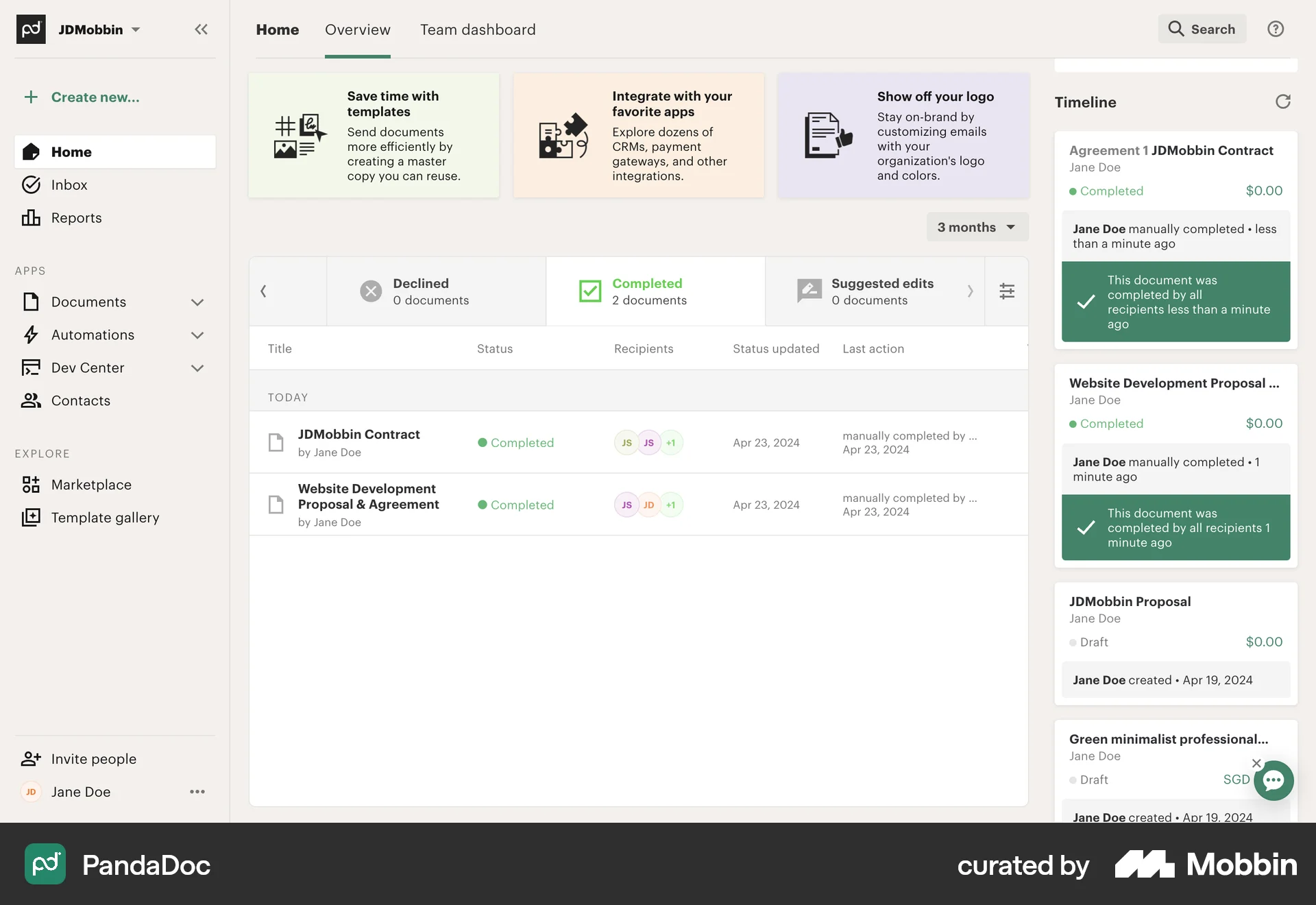 PandaDoc Web Pricing screen