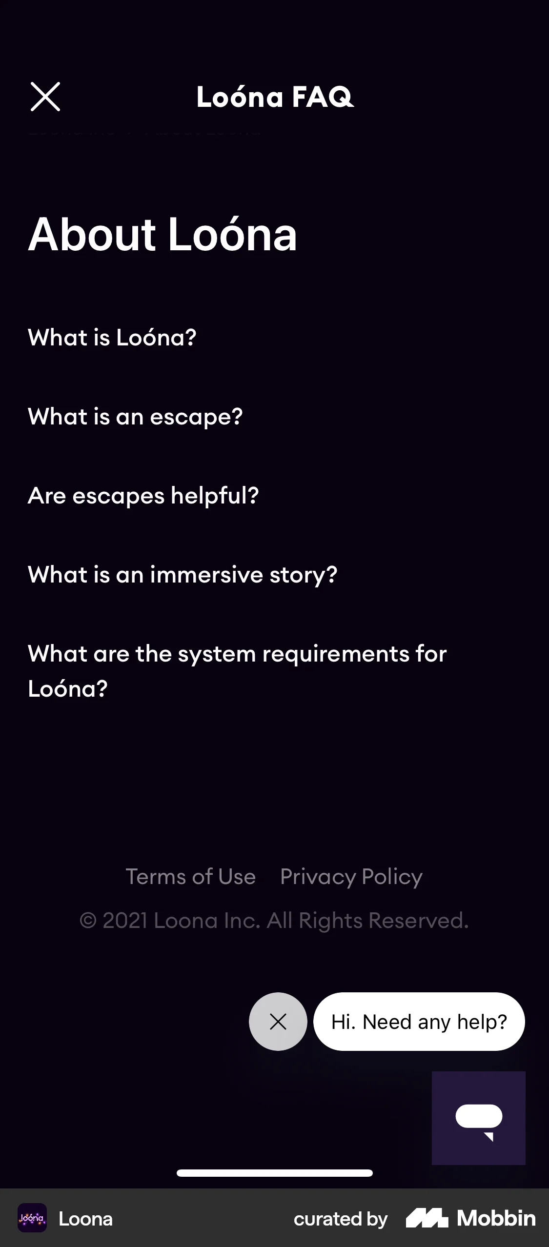 Loona iOS About screen