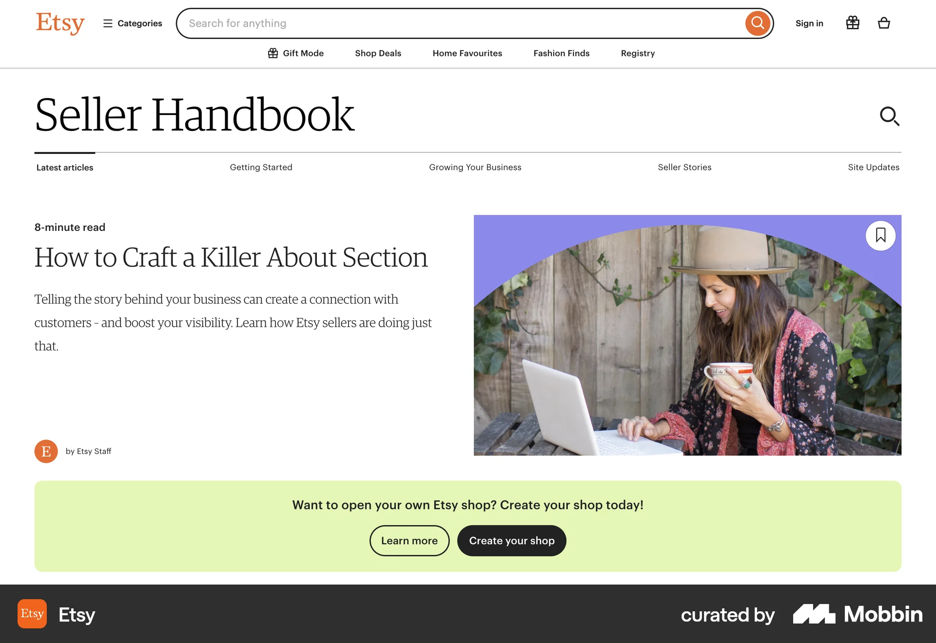 Etsy Web Article Detail screen