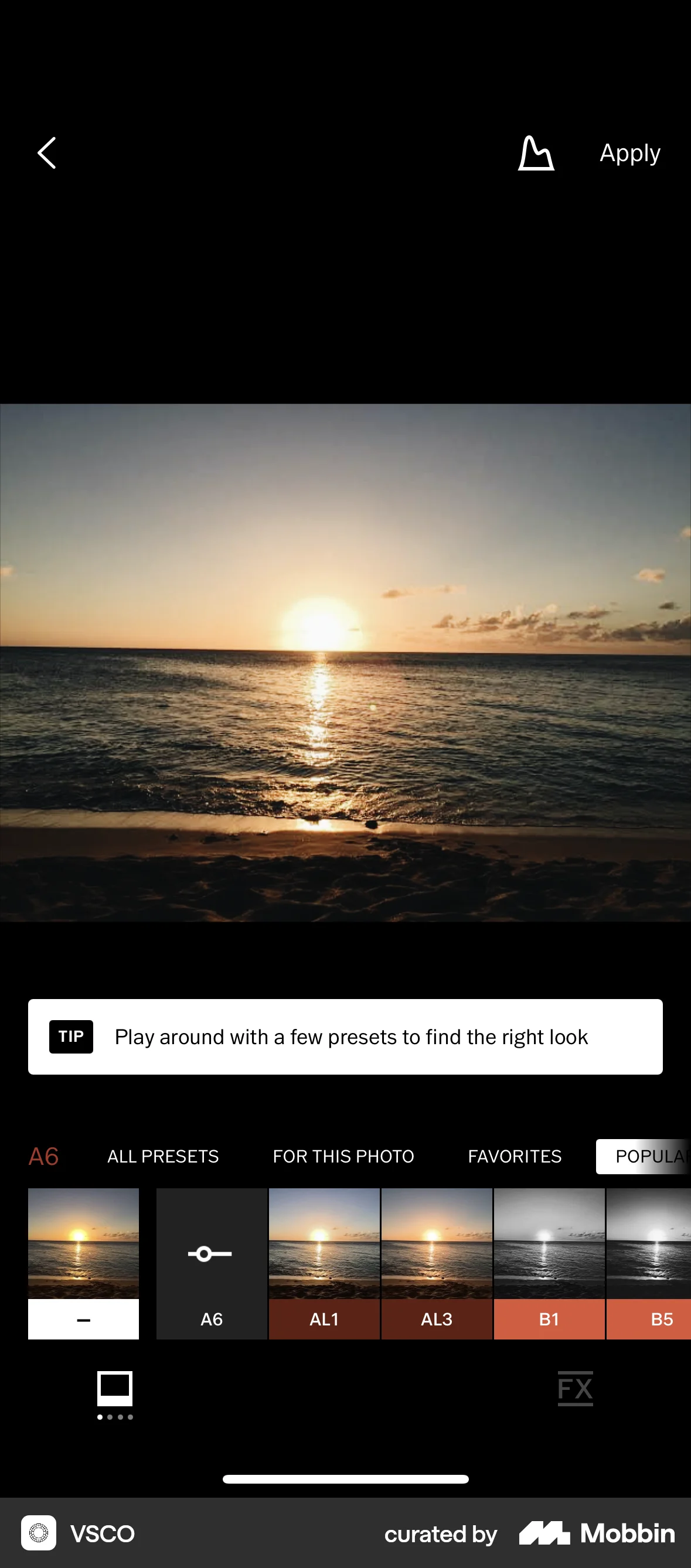 VSCO iOS screen containing Banner UI element