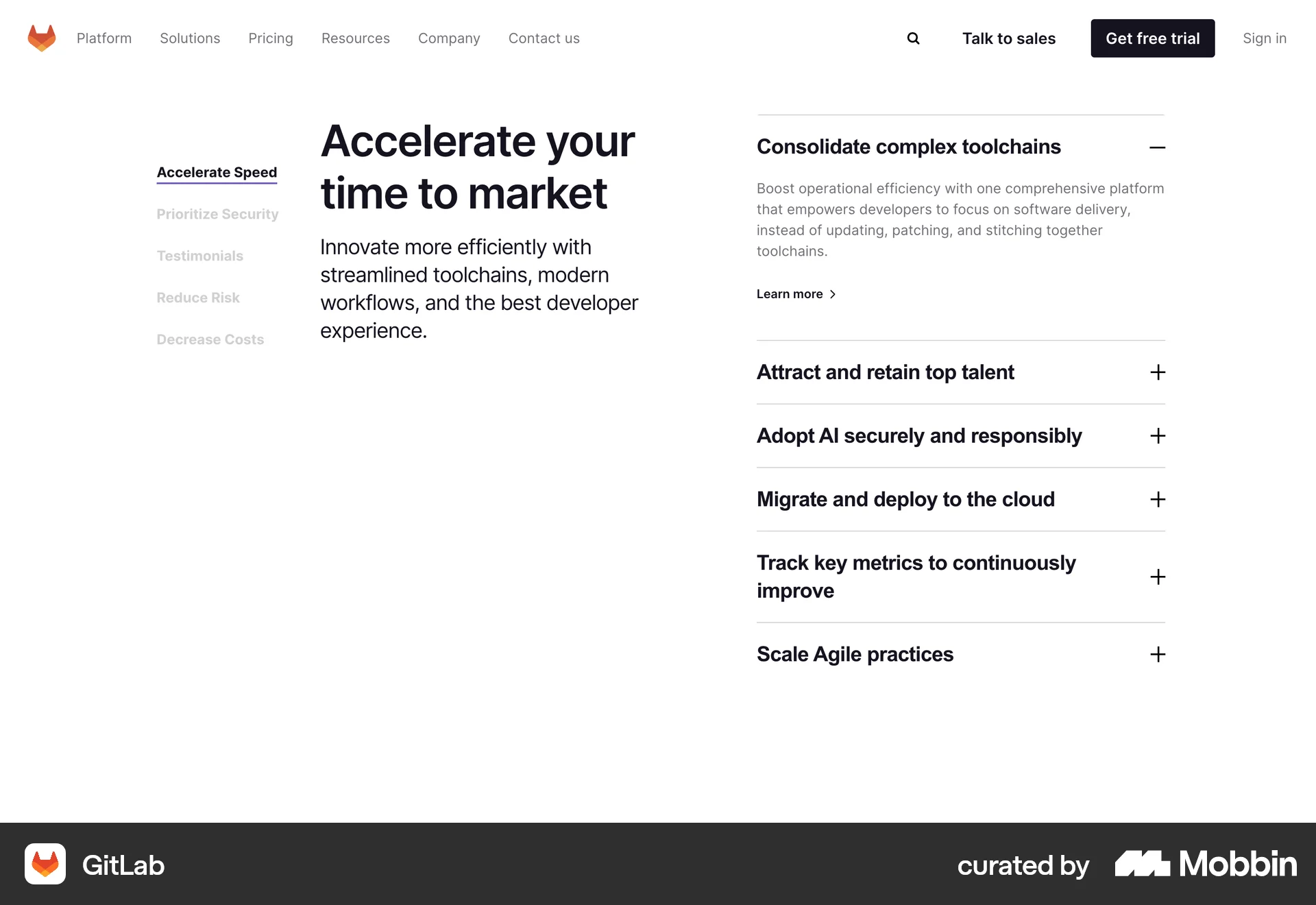 GitLab Web screen containing Table of Contents UI element